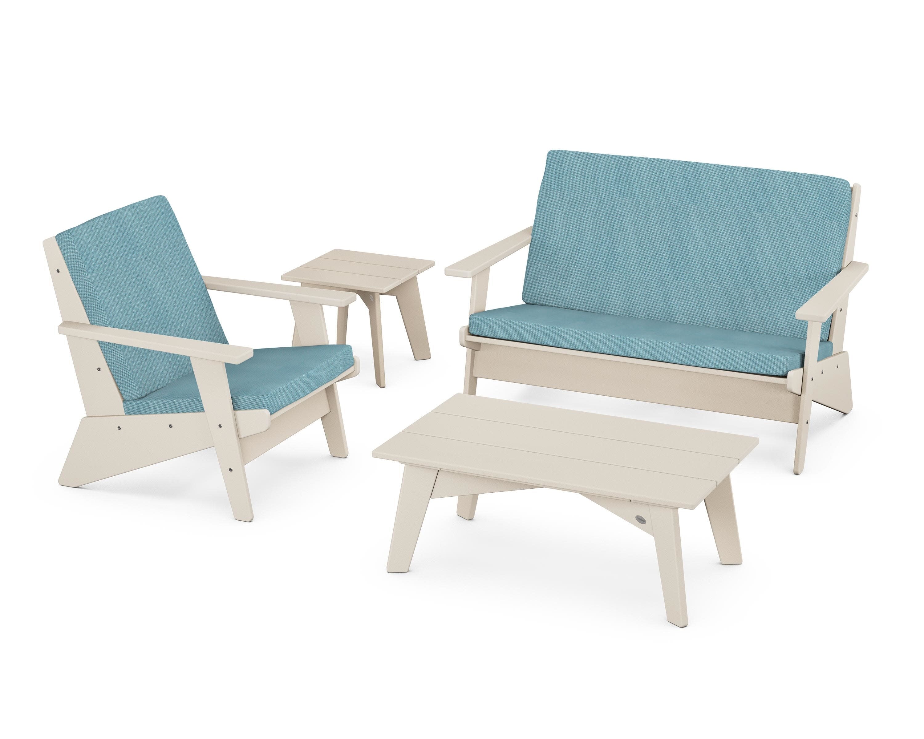 Riviera Modern Lounge 4-Piece Set in Sand / Lattice Sky Blue