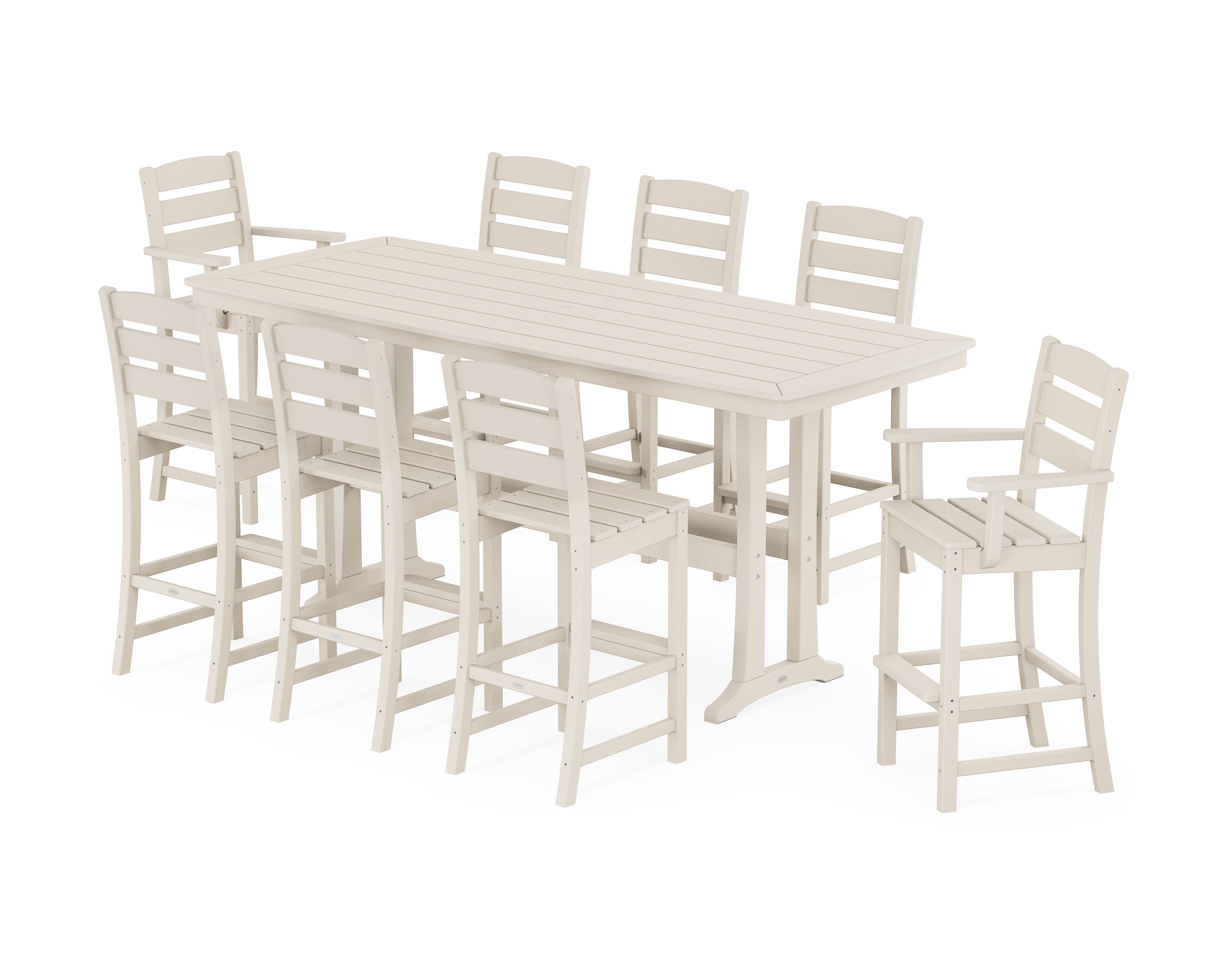 Lakeside 9-Piece Bar Set with Trestle Legs in Sand