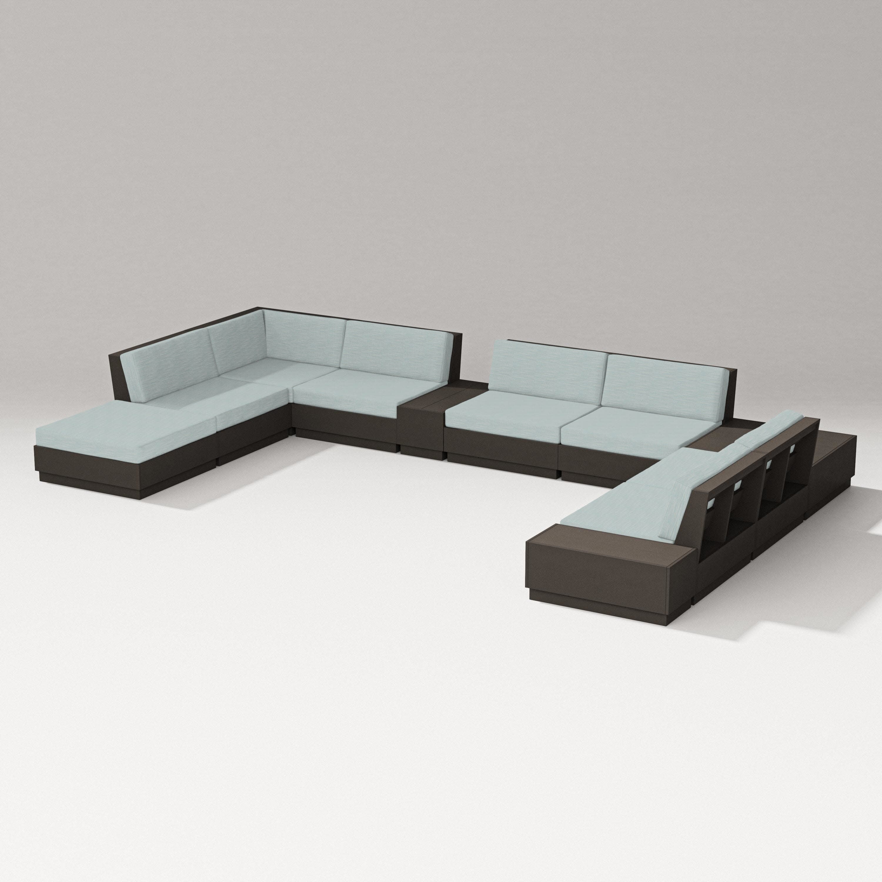 Elevate 11-Piece Conversation Sectional Set in Vintage Coffee / Soothe Mist