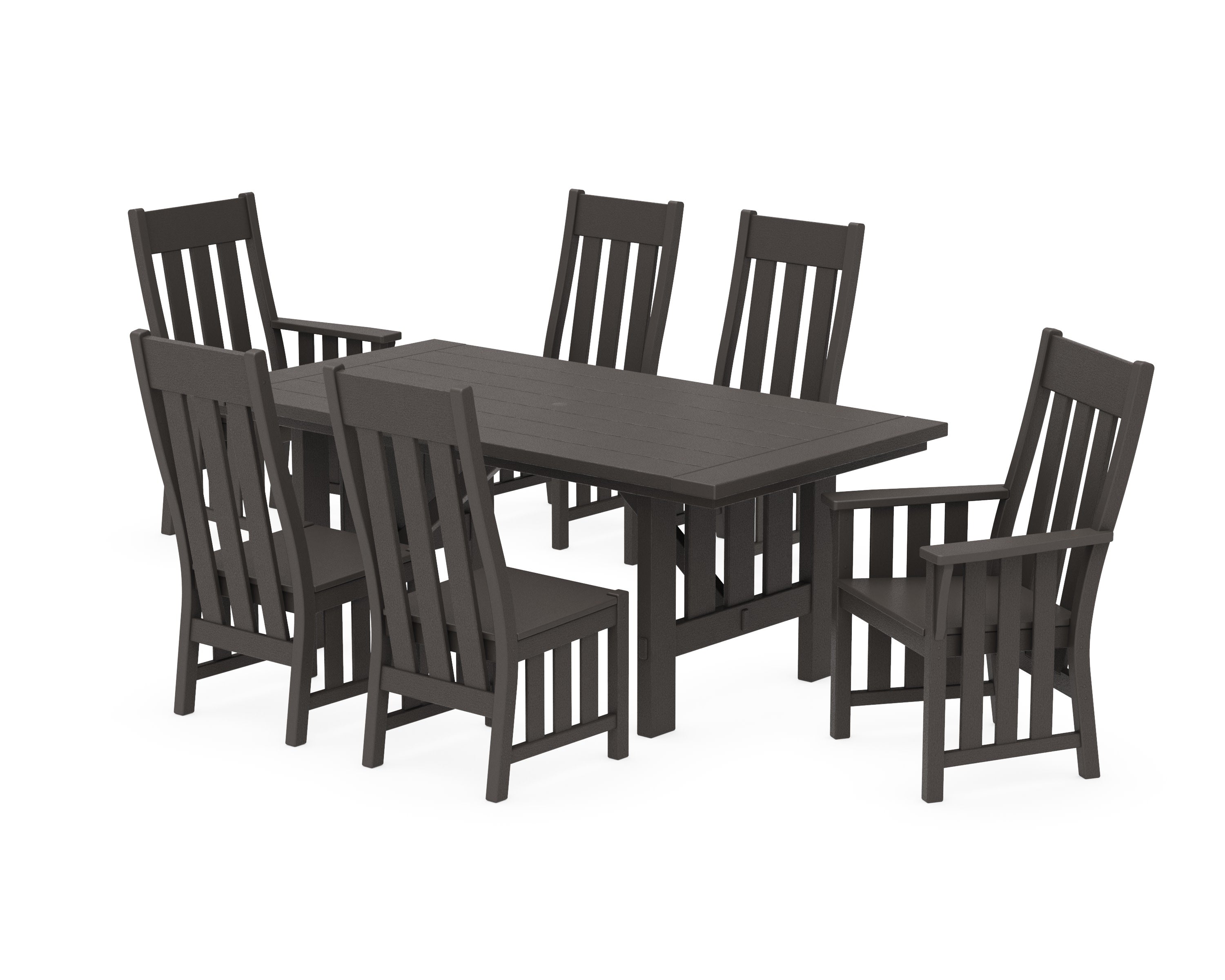Acadia 7-Piece Farmhouse Dining Set with Trestle Legs in Vintage Coffee