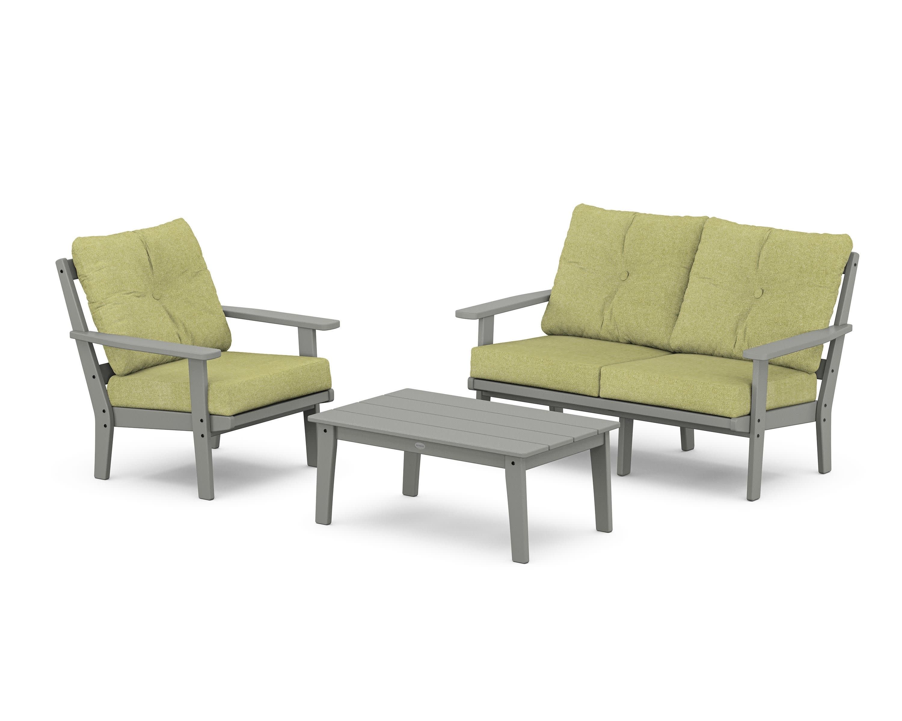 Oxford 3-Piece Deep Seating Set with Loveseat in Slate Grey / Chartreuse Boucle