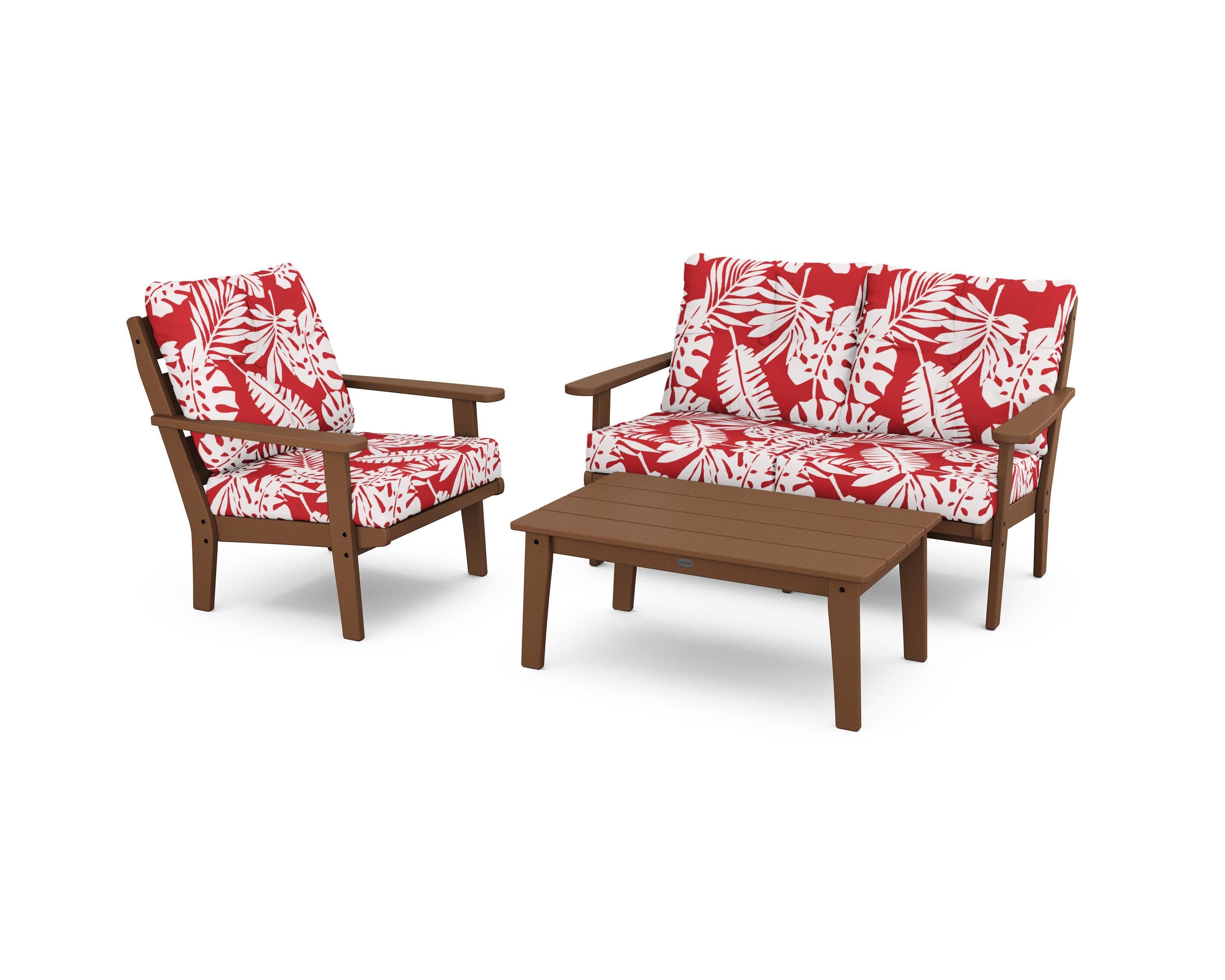 Lakeside 3-Piece Deep Seating Set in Teak / Leaf Crimson
