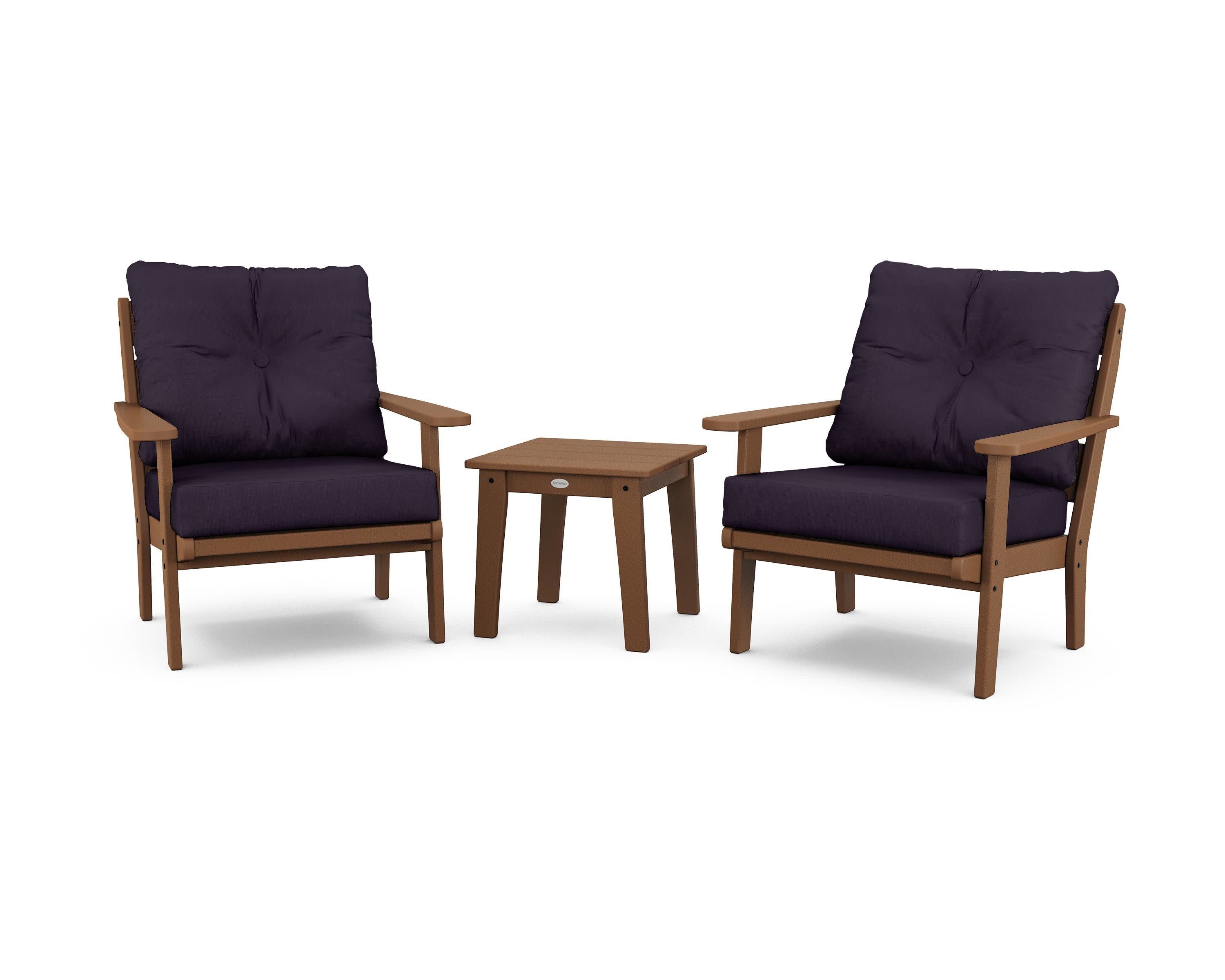 Lakeside 3-Piece Deep Seating Chair Set in Teak / Navy Linen