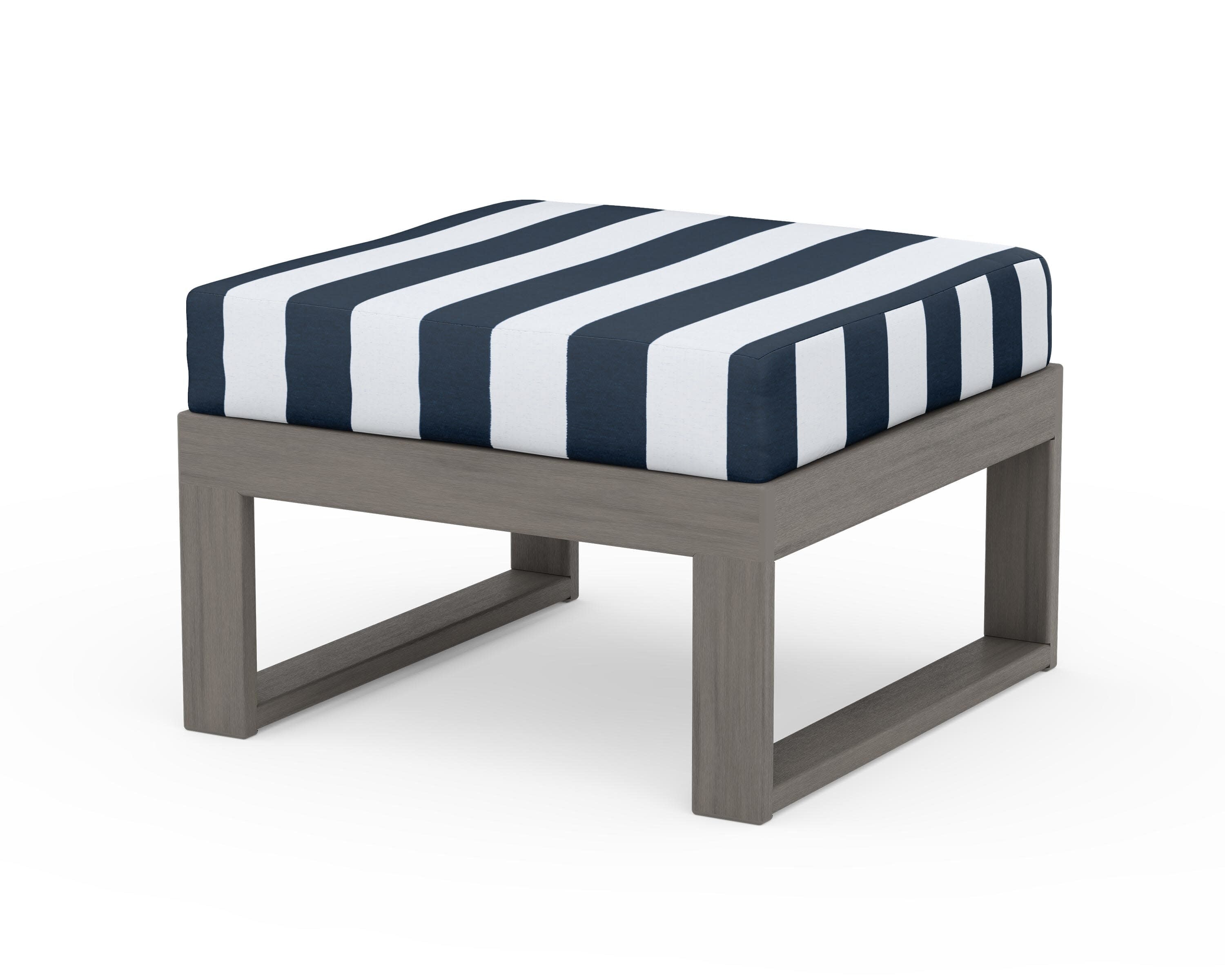 Modular Ottoman - Modern in Driftwood / Cabana Stripe Marine Indigo