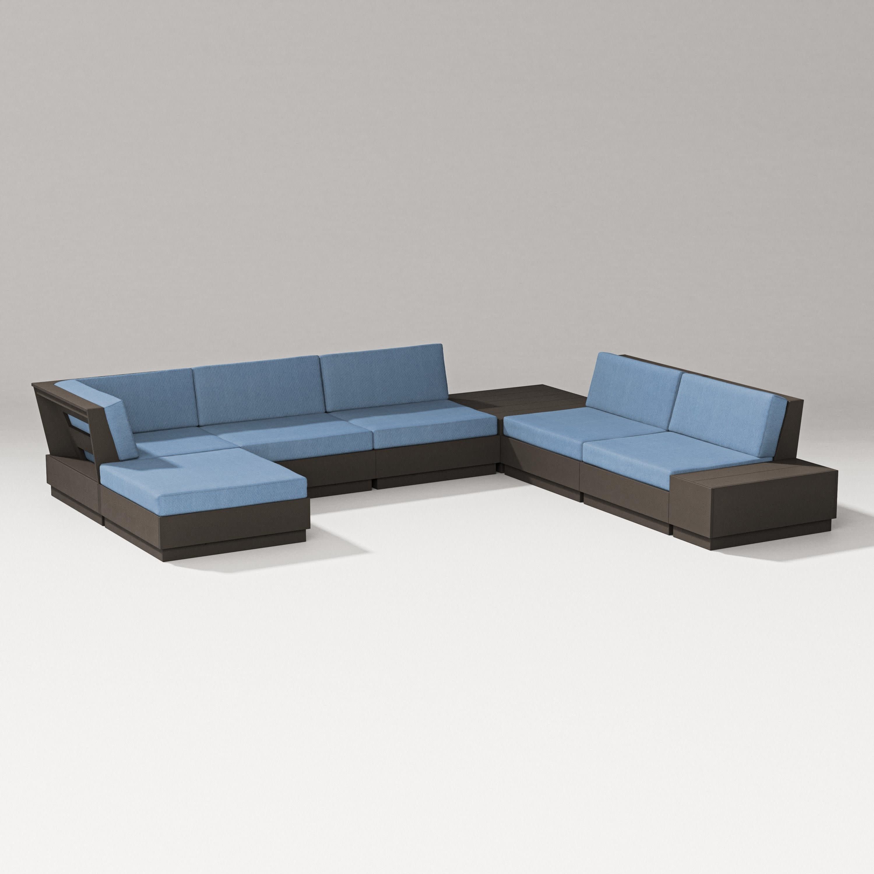 Elevate 8-Piece Corner Sectional in Vintage Coffee / Sky Blue