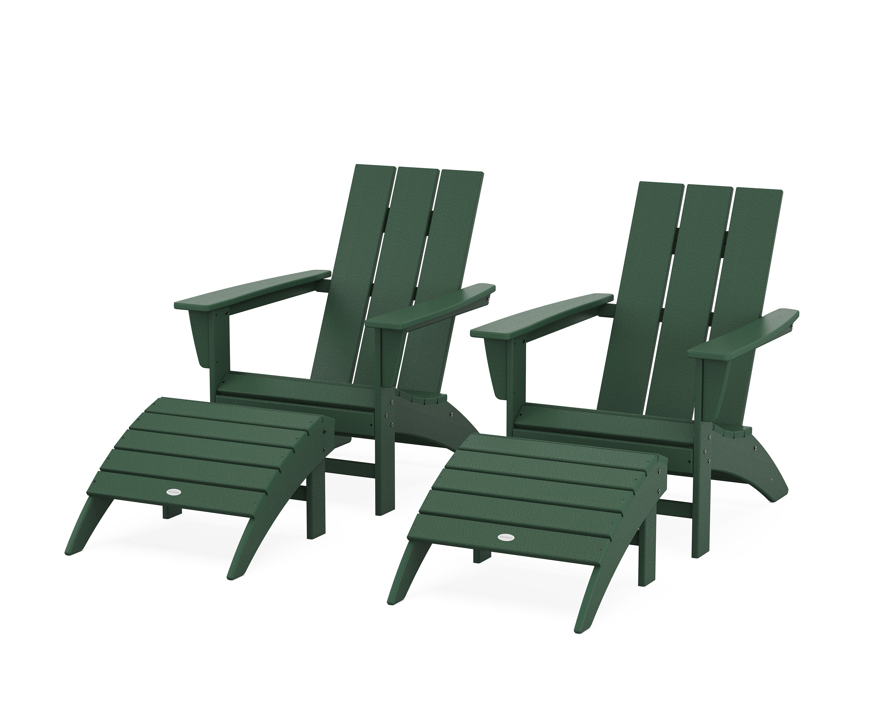 Modern Adirondack Chair 4-Piece Set with Ottomans in Green