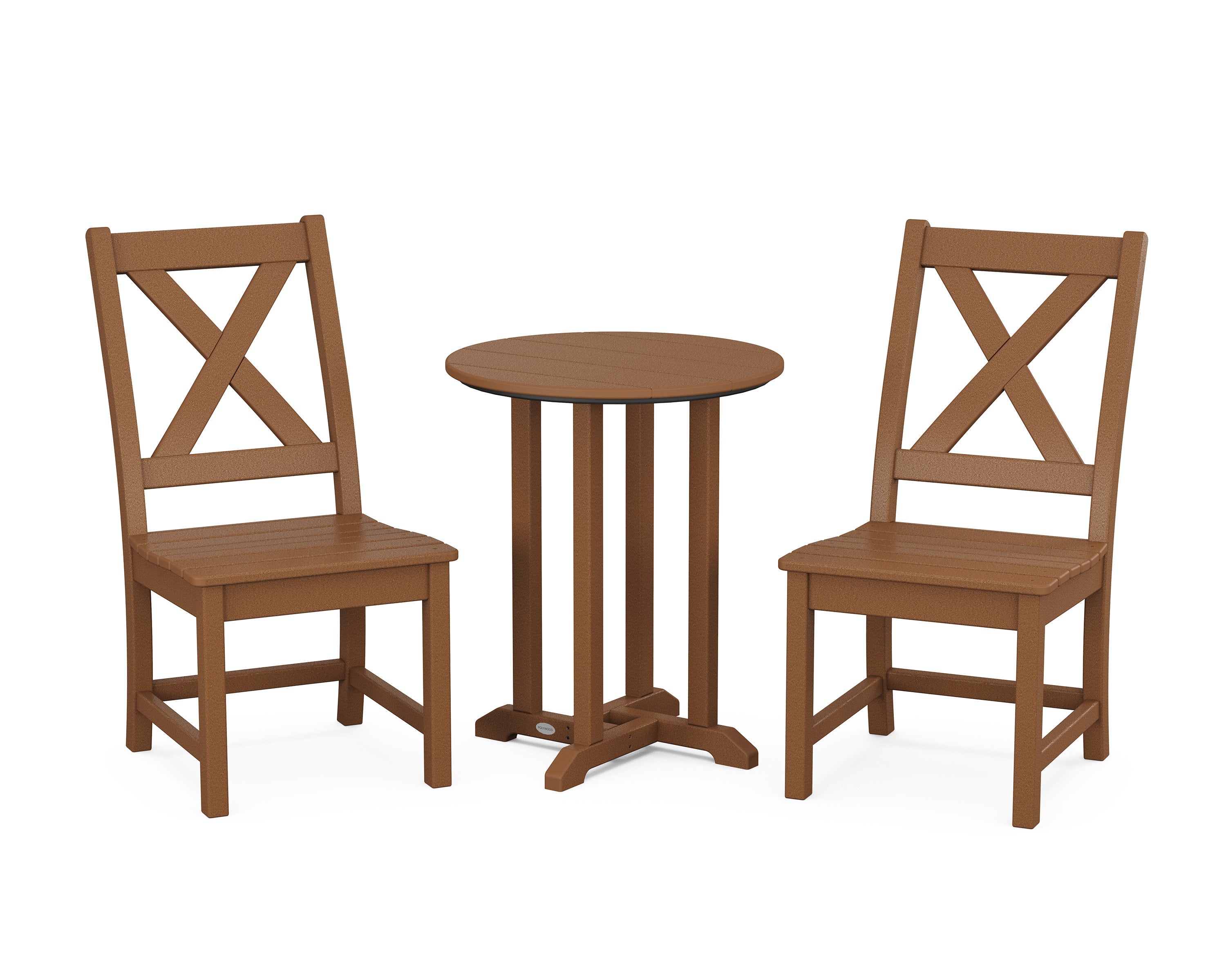 Braxton Side Chair 3-Piece Round Bistro Dining Set in Teak