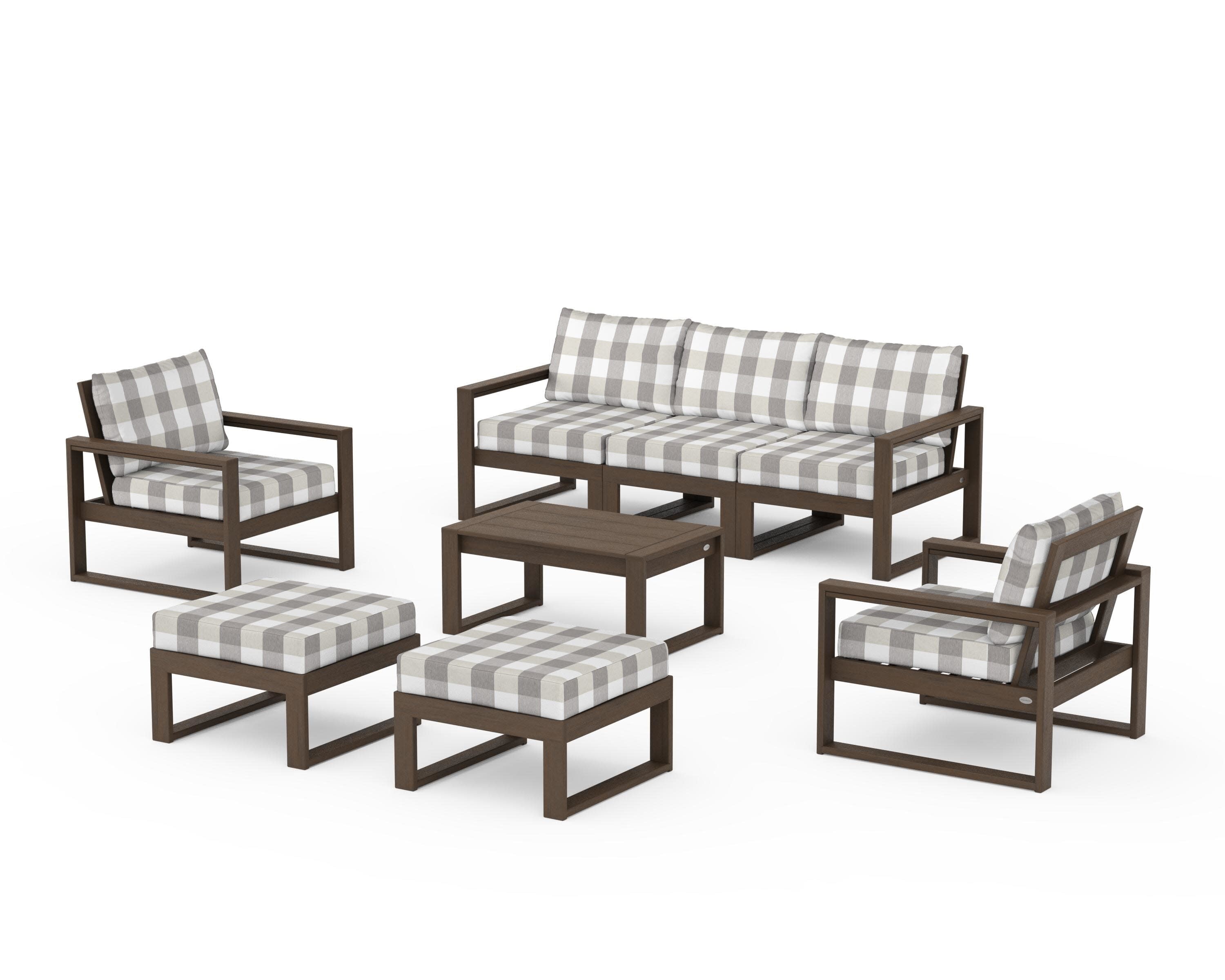 EDGE Sectional 8-Piece Lounge Sofa Set in Kona / Buffalo Plaid Grey Mist