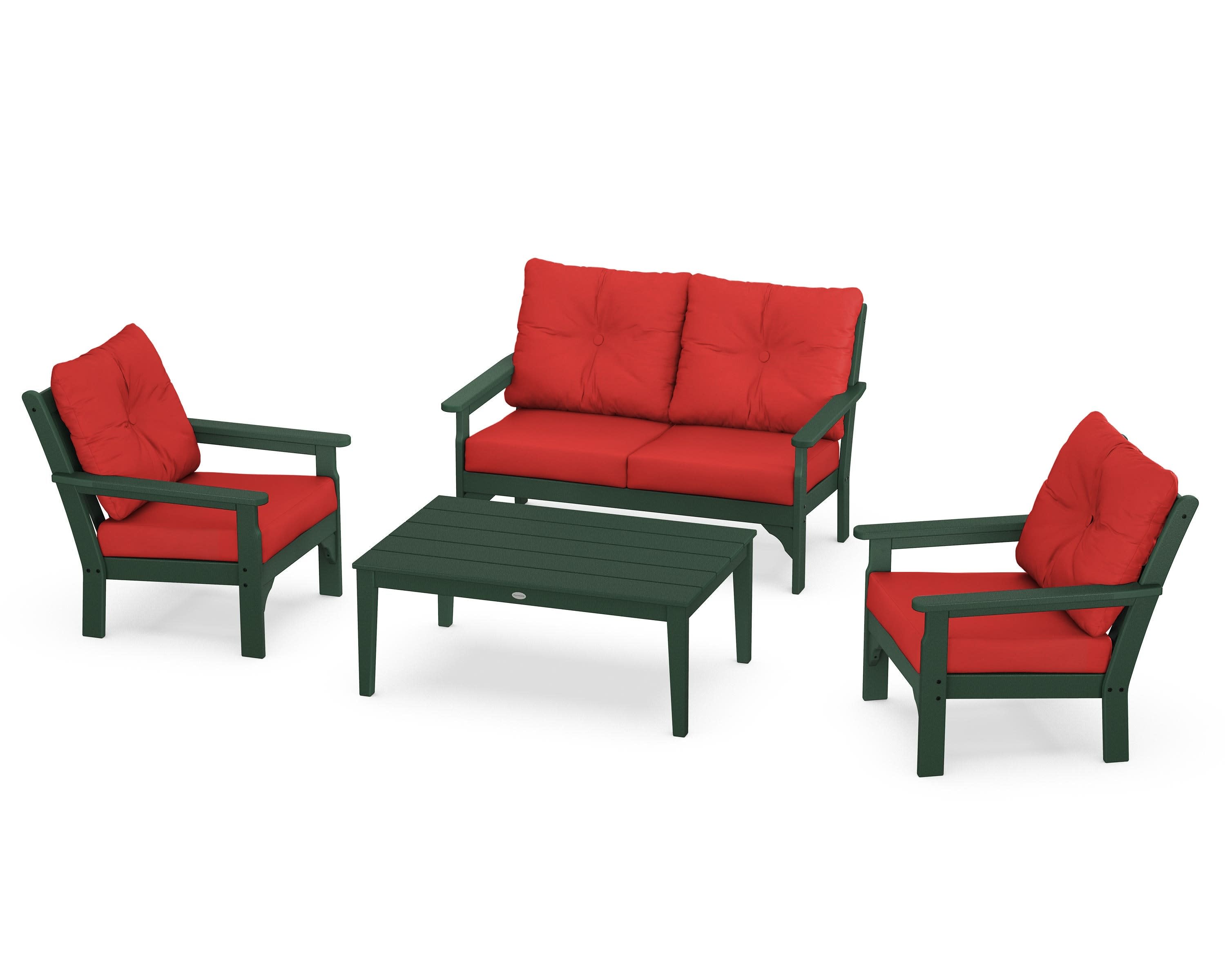Vineyard 4-Piece Deep Seating Set in Green / Crimson Linen
