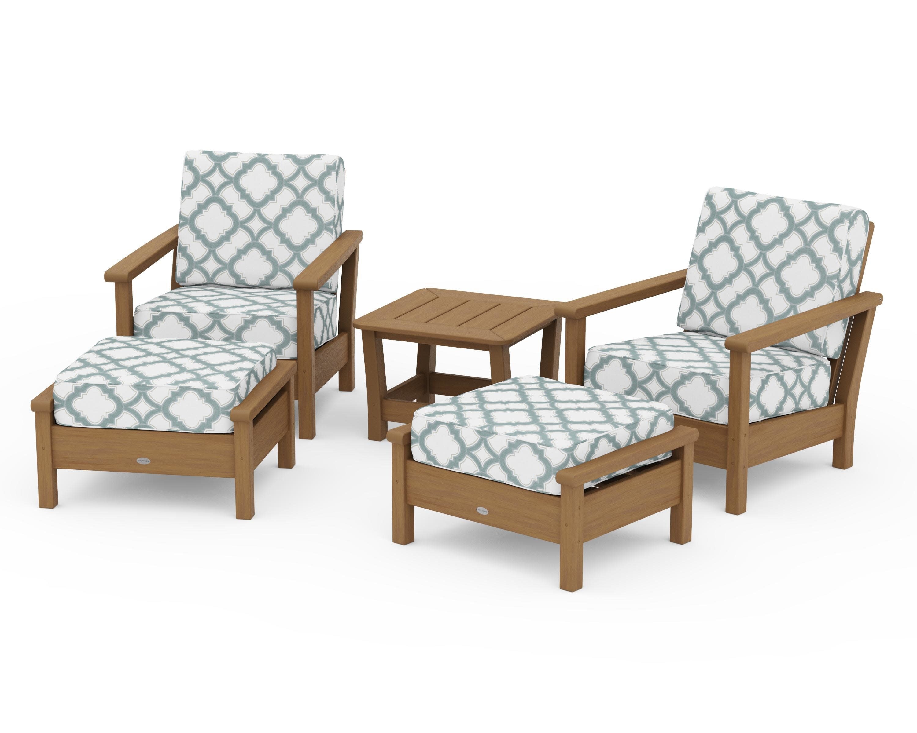 Harbour 5-Piece Deep Seating Chair Set in Natural / Trellis Glacier Spa
