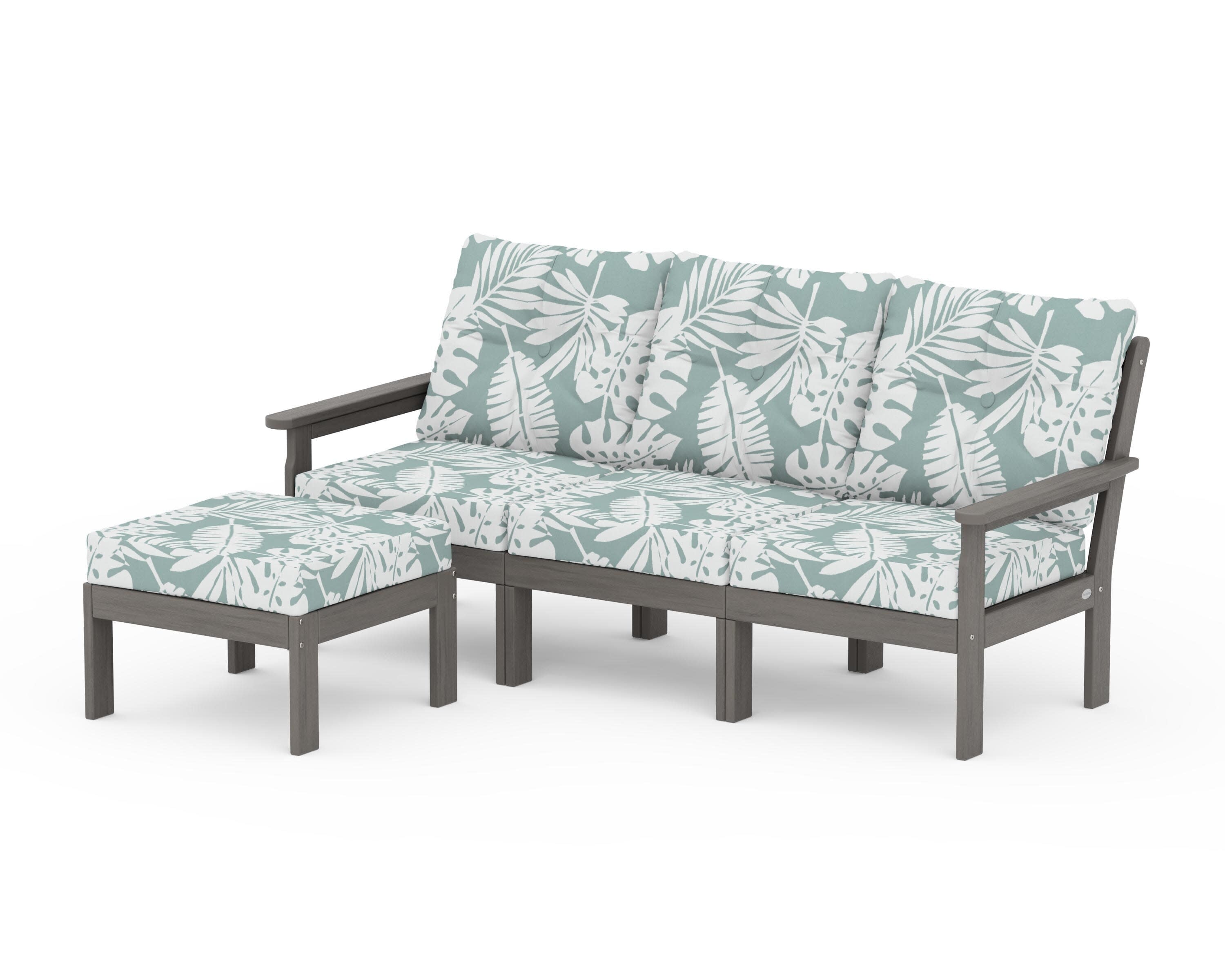 Vineyard 4-Piece Sectional with Ottoman in Driftwood / Leaf Glacier Spa