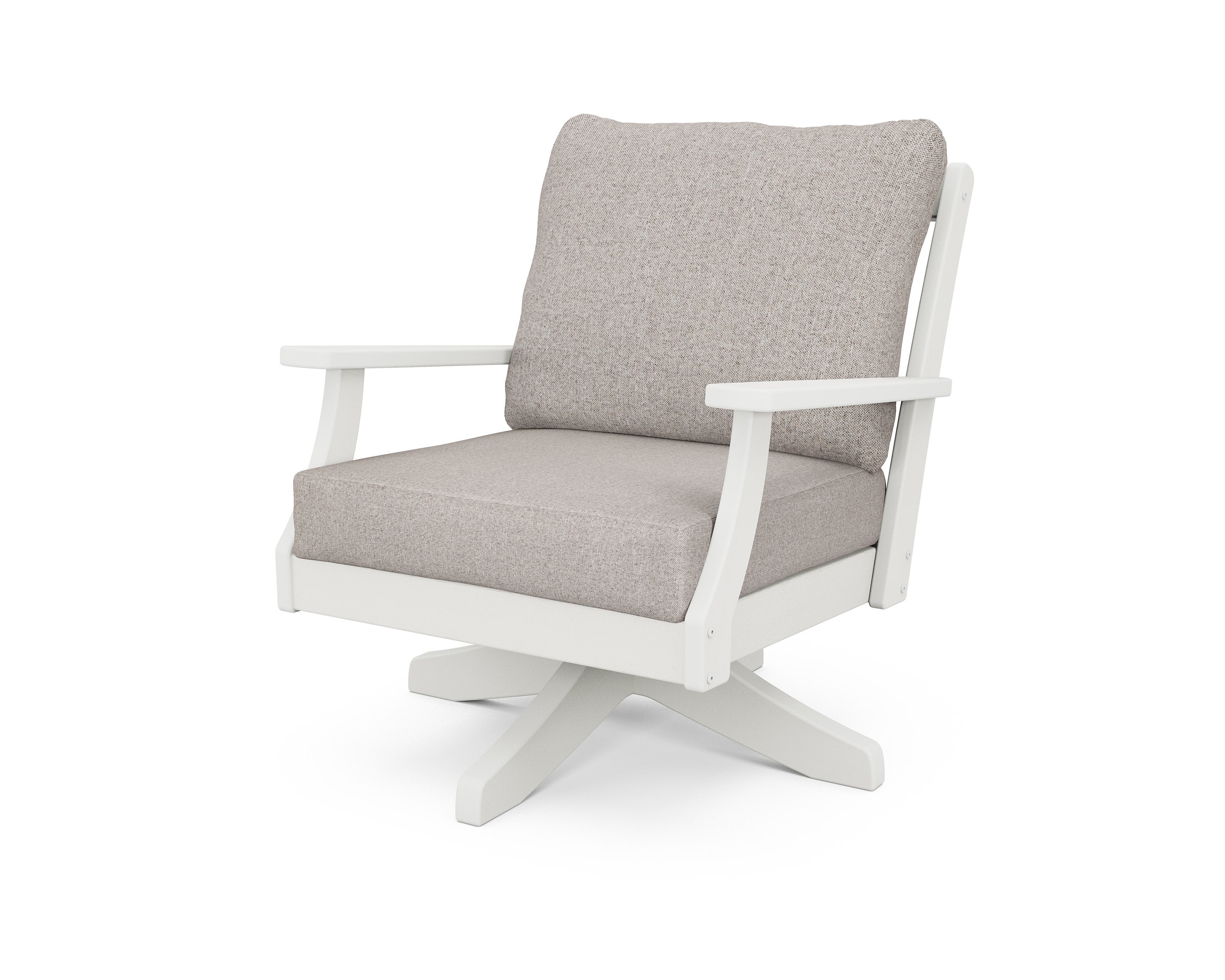 Braxton Deep Seating Swivel Chair in Vintage White / Weathered Tweed