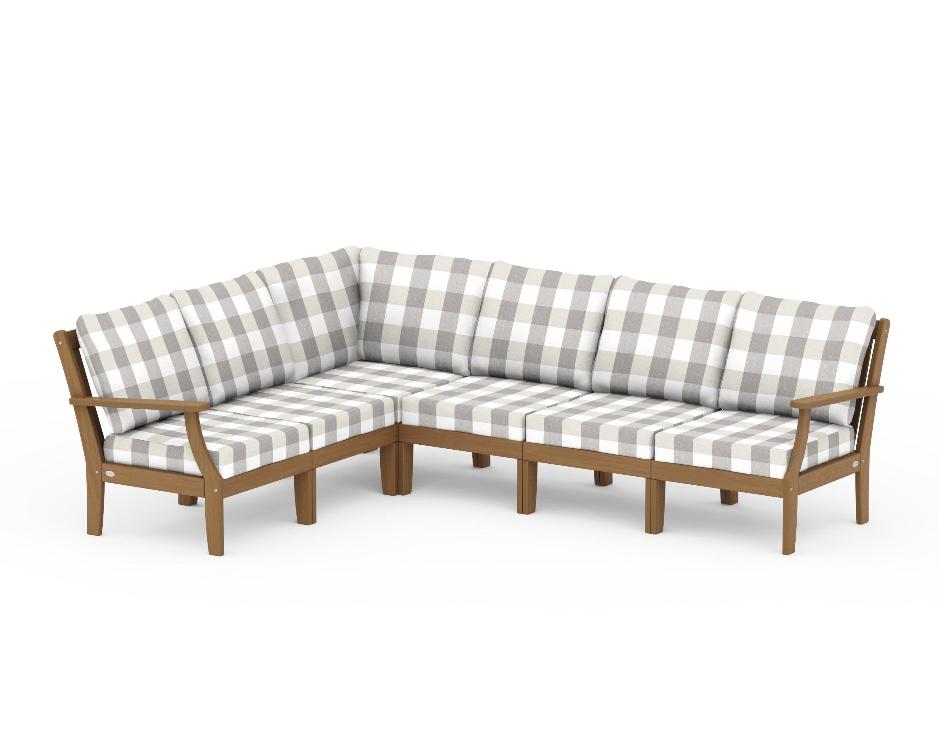 Braxton Modular 6-Piece Deep Seating Set in Natural / Buffalo Plaid Grey Mist