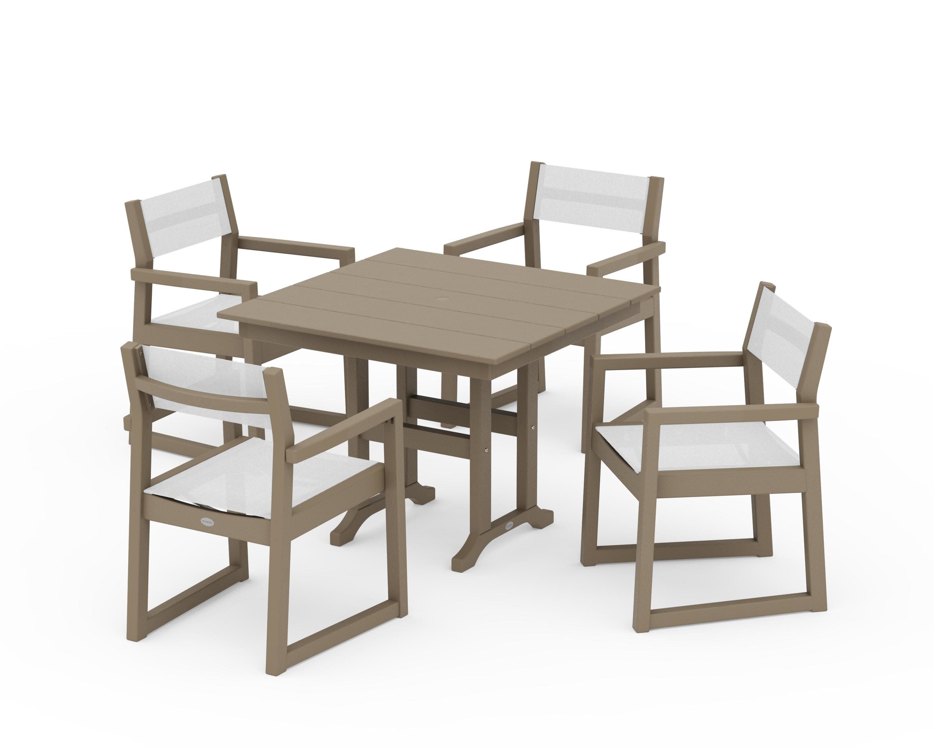 EDGE Sling Arm Chair 5-Piece Farmhouse Dining Set in Vintage Sahara / White Sling
