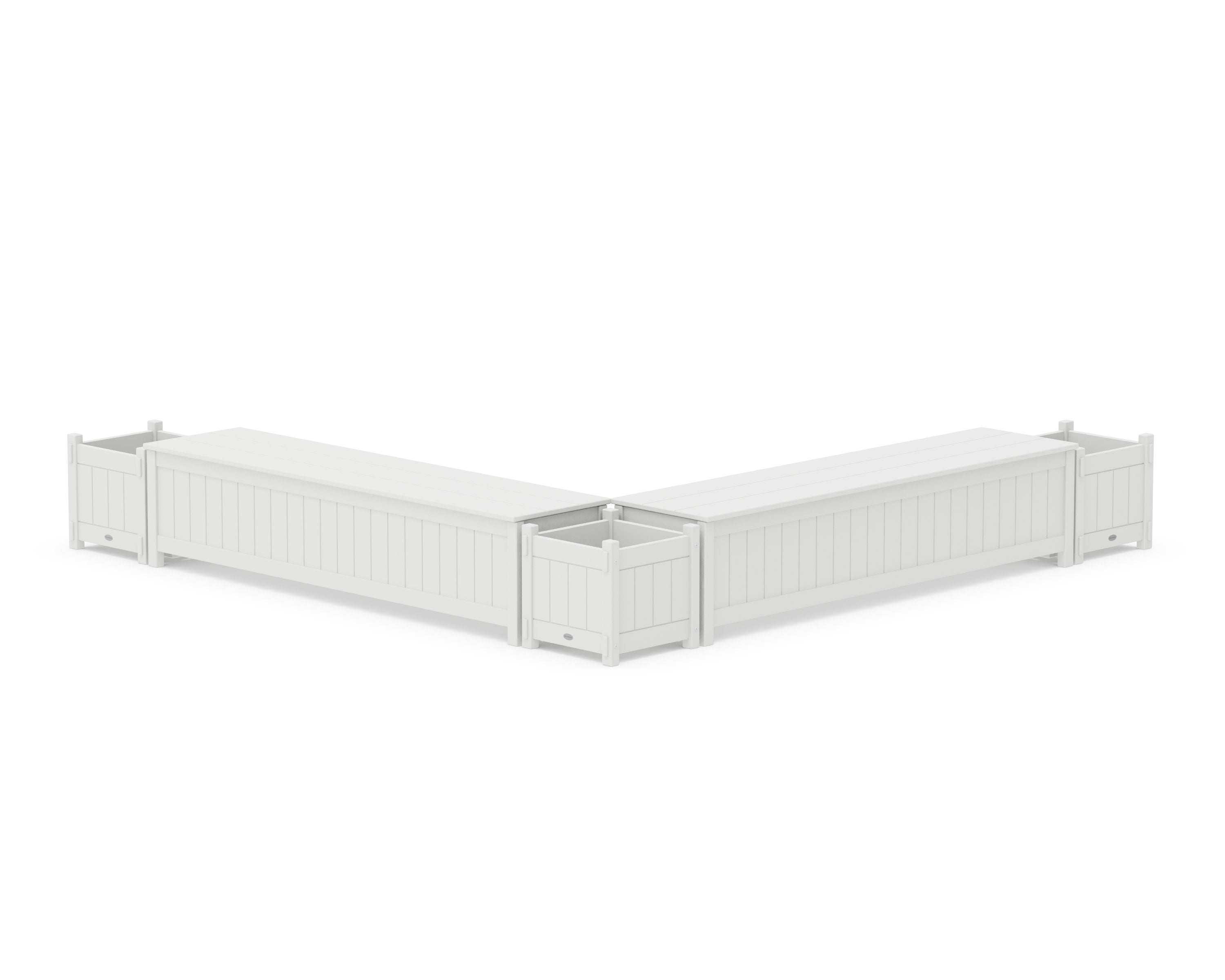 72" Vineyard L- Shaped Planter Storage Bench Corner Set in White