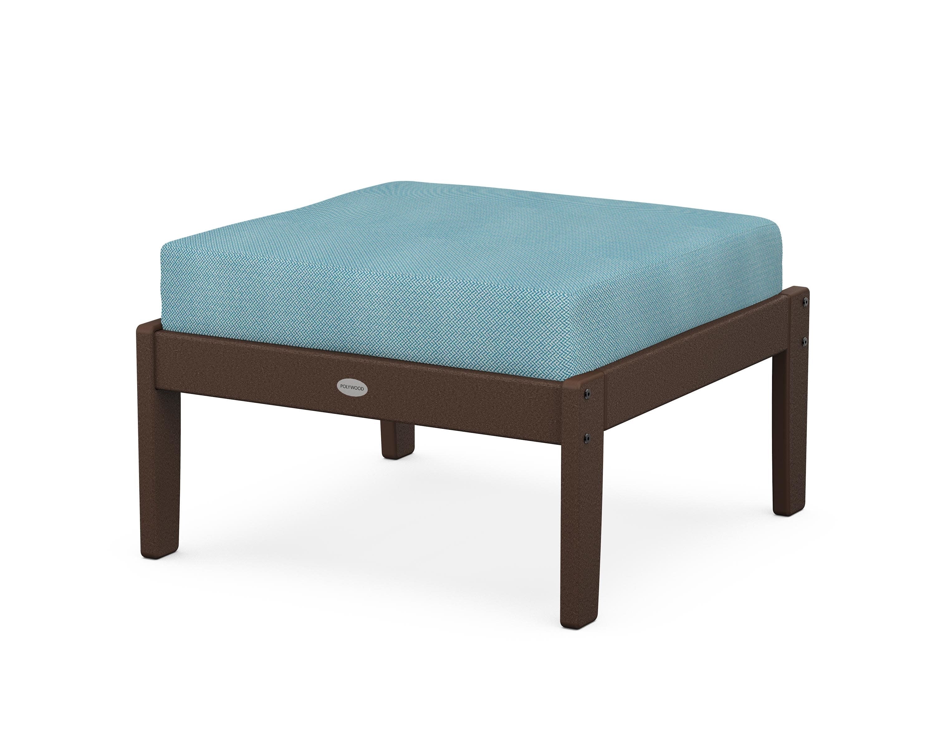 Braxton Deep Seating Ottoman in Mahogany / Lattice Sky Blue