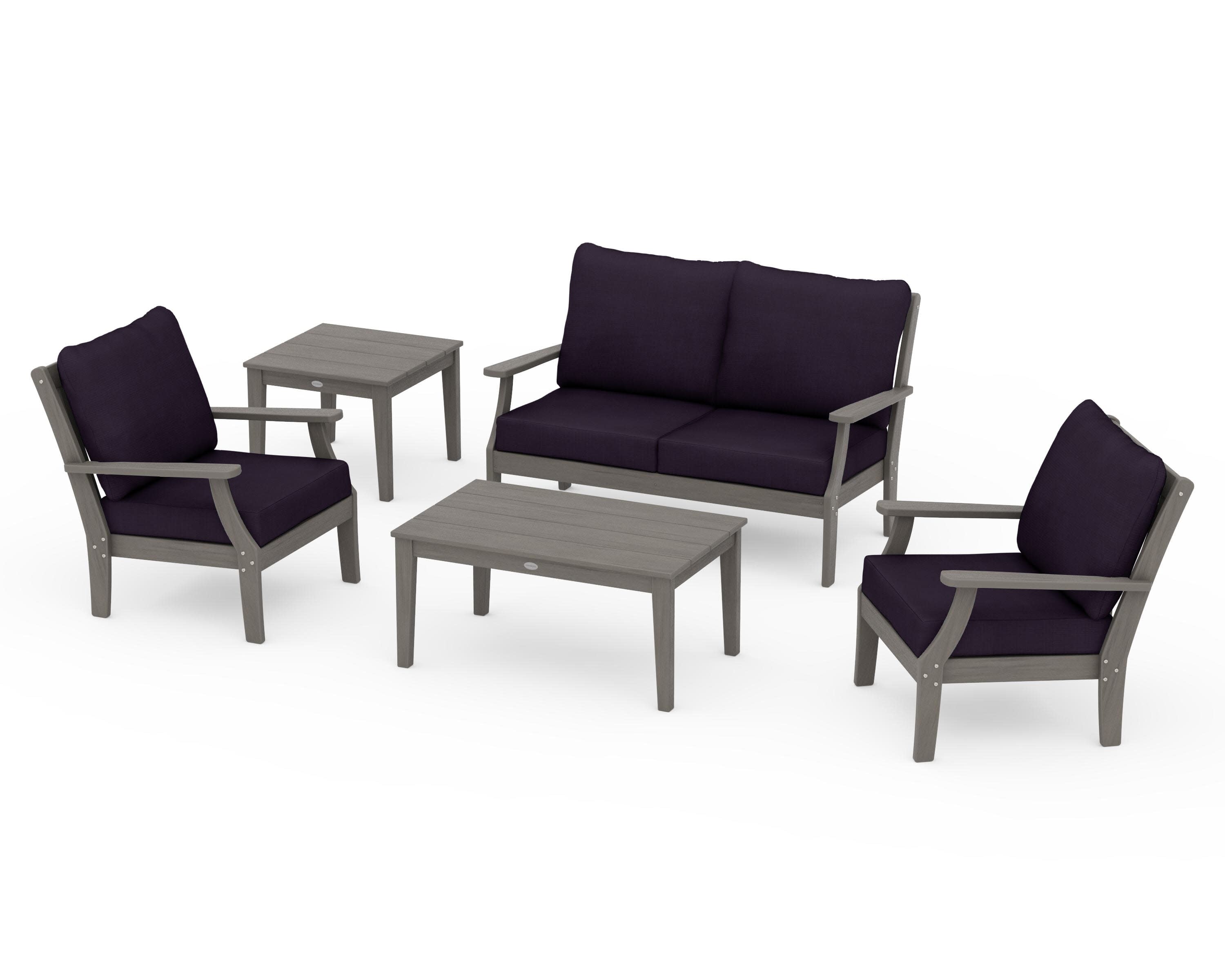 Braxton 5-Piece Deep Seating Set in Driftwood / Navy Linen
