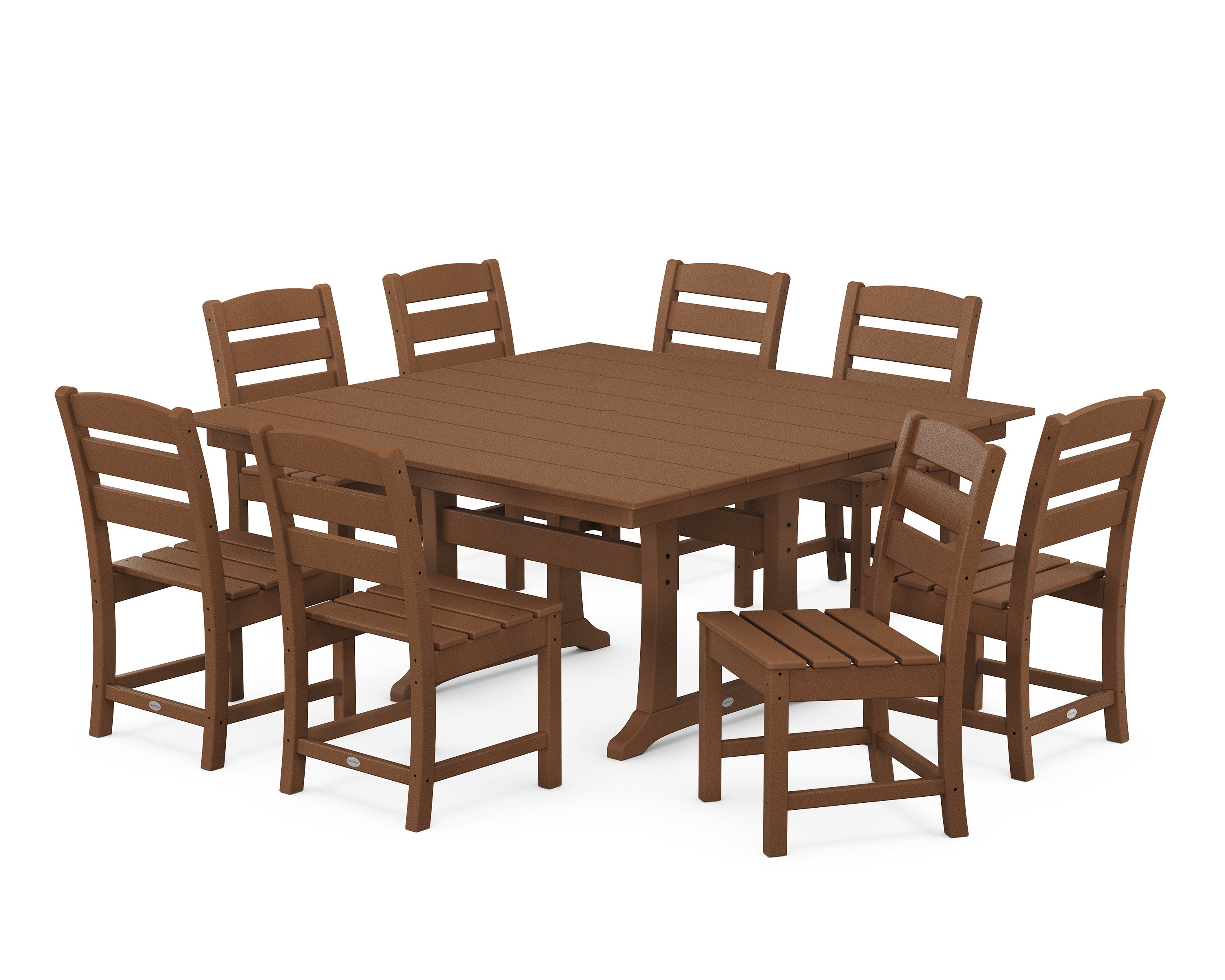 Lakeside 9-Piece Farmhouse Trestle Dining Set in Teak