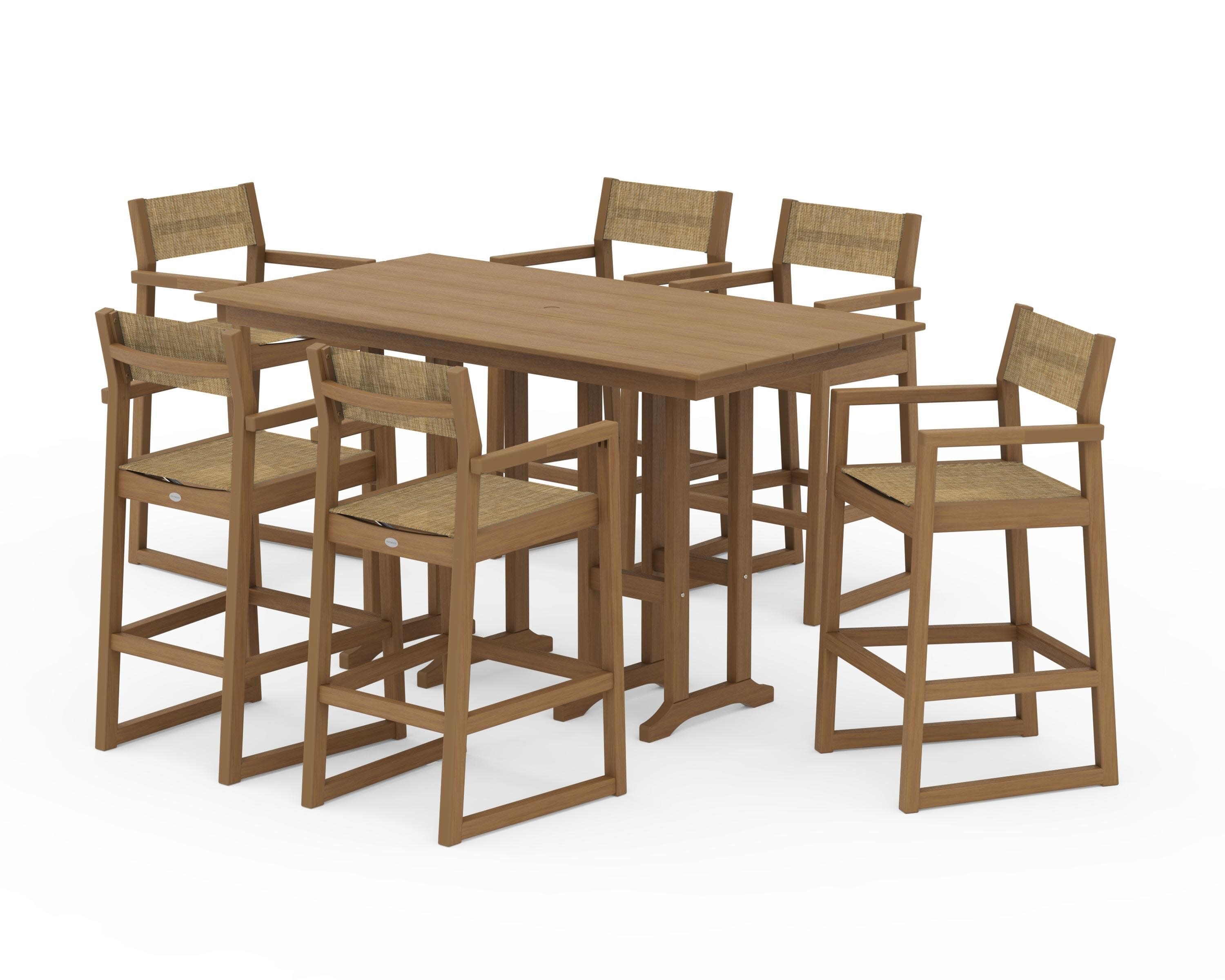 EDGE Sling Arm Chair 7-Piece Farmhouse Bar Set in Natural / Burlap Sling