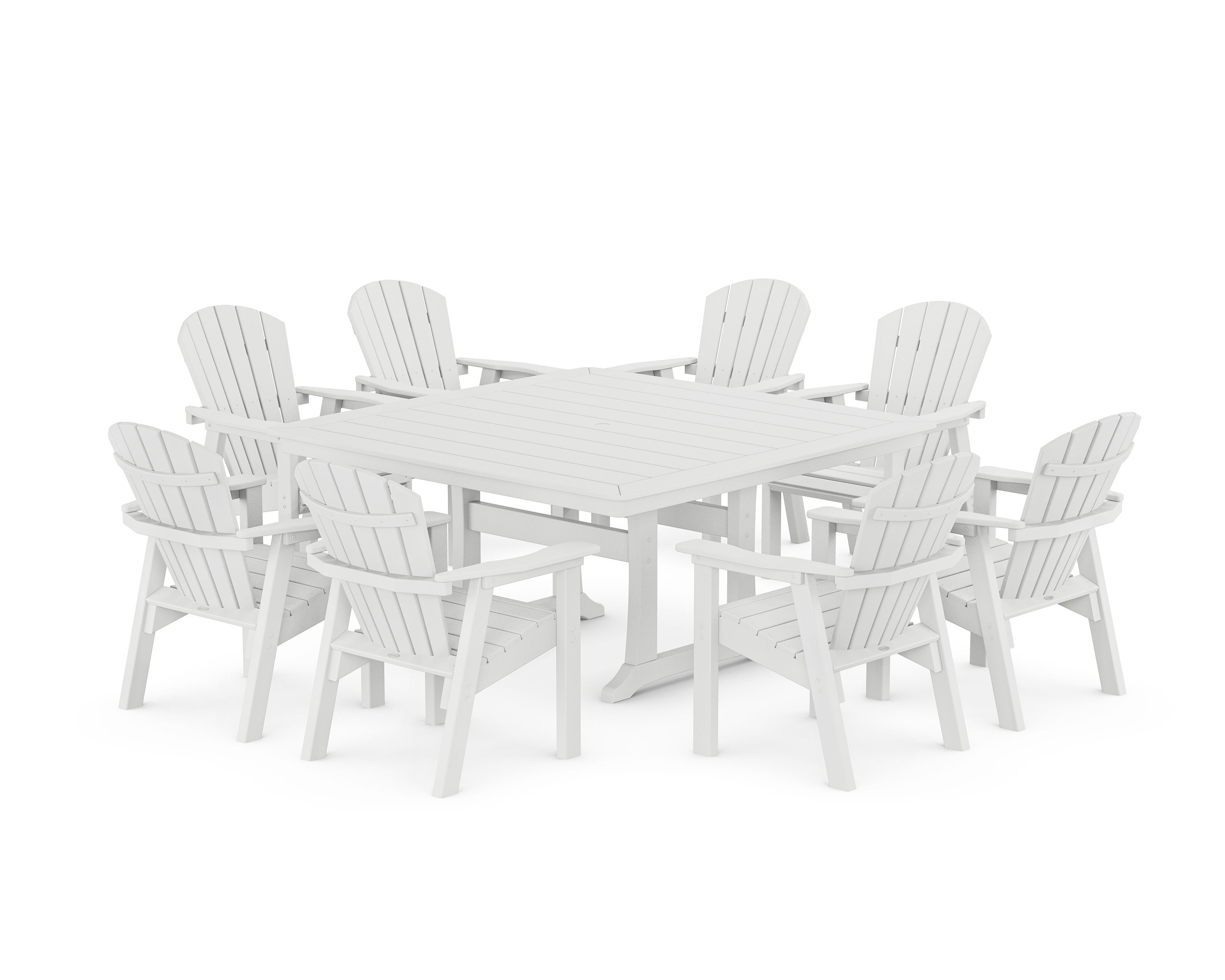Seashell 9-Piece Square Dining Set with Trestle Legs in White