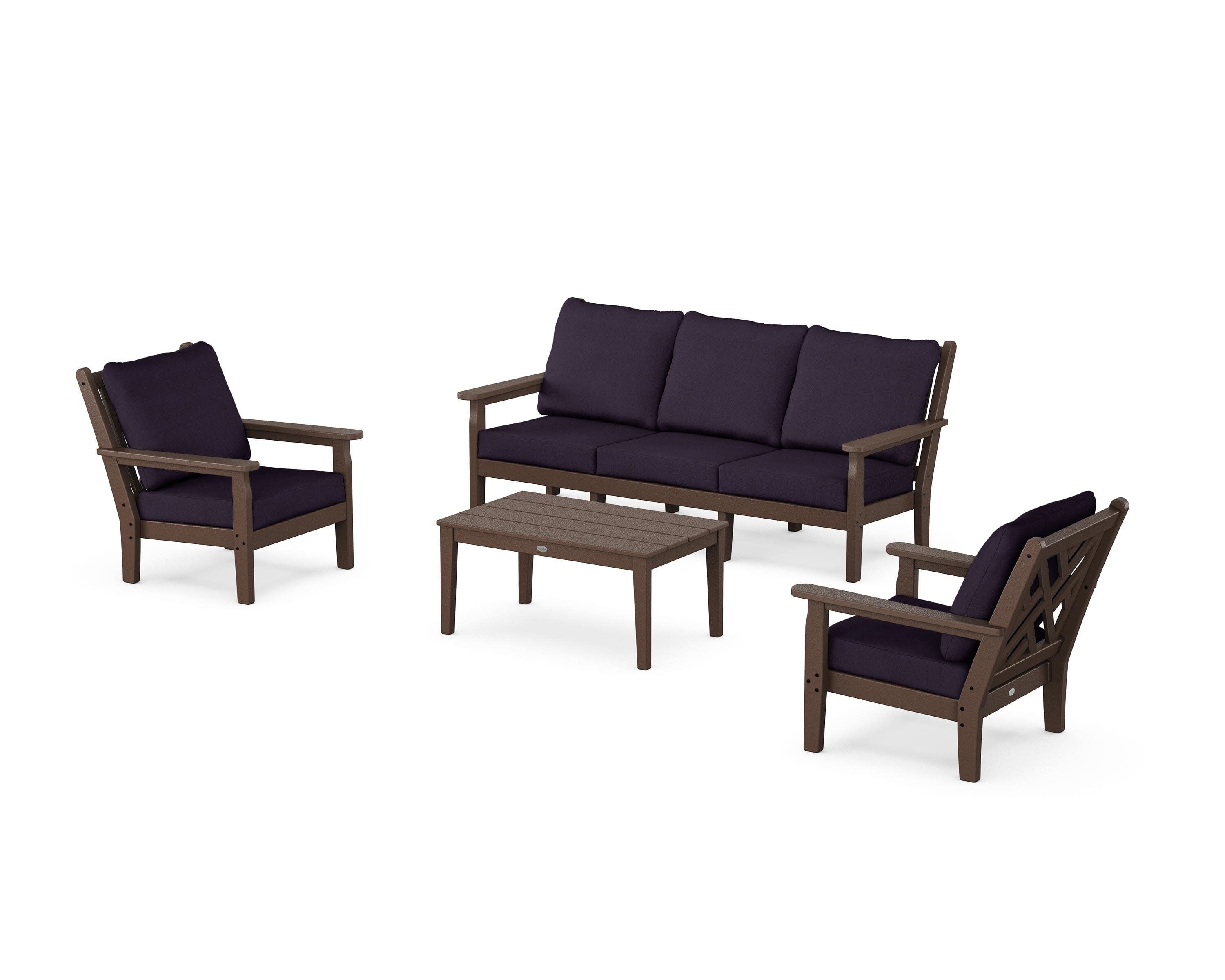 Chippendale 4-Piece Deep Seating Set with Sofa in Mahogany / Navy Linen