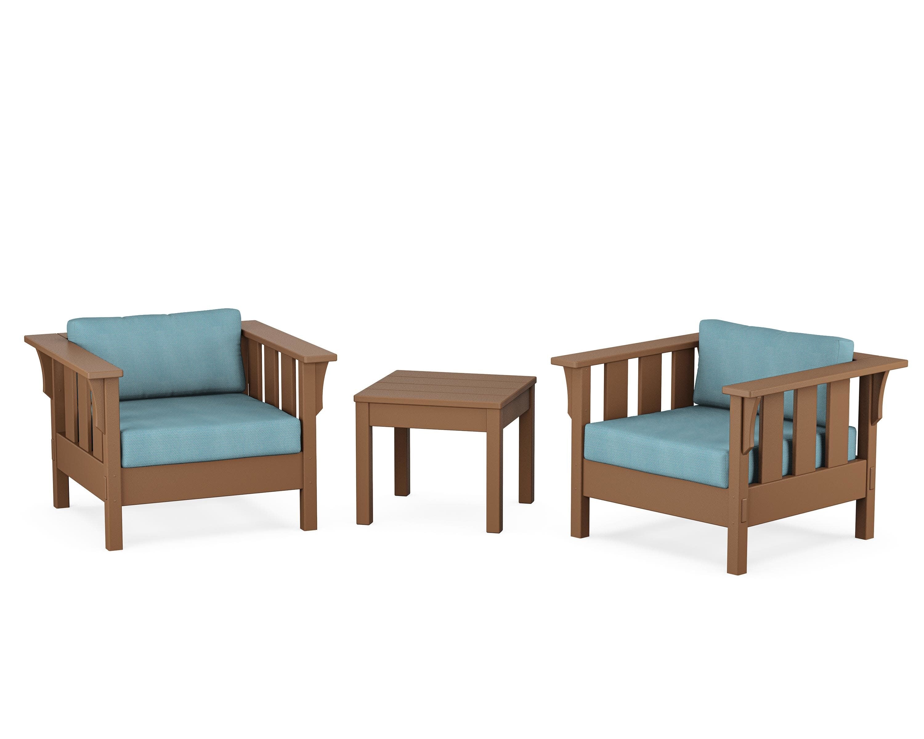 Acadia 3-Piece Deep Seating Set in Teak / Lattice Sky Blue
