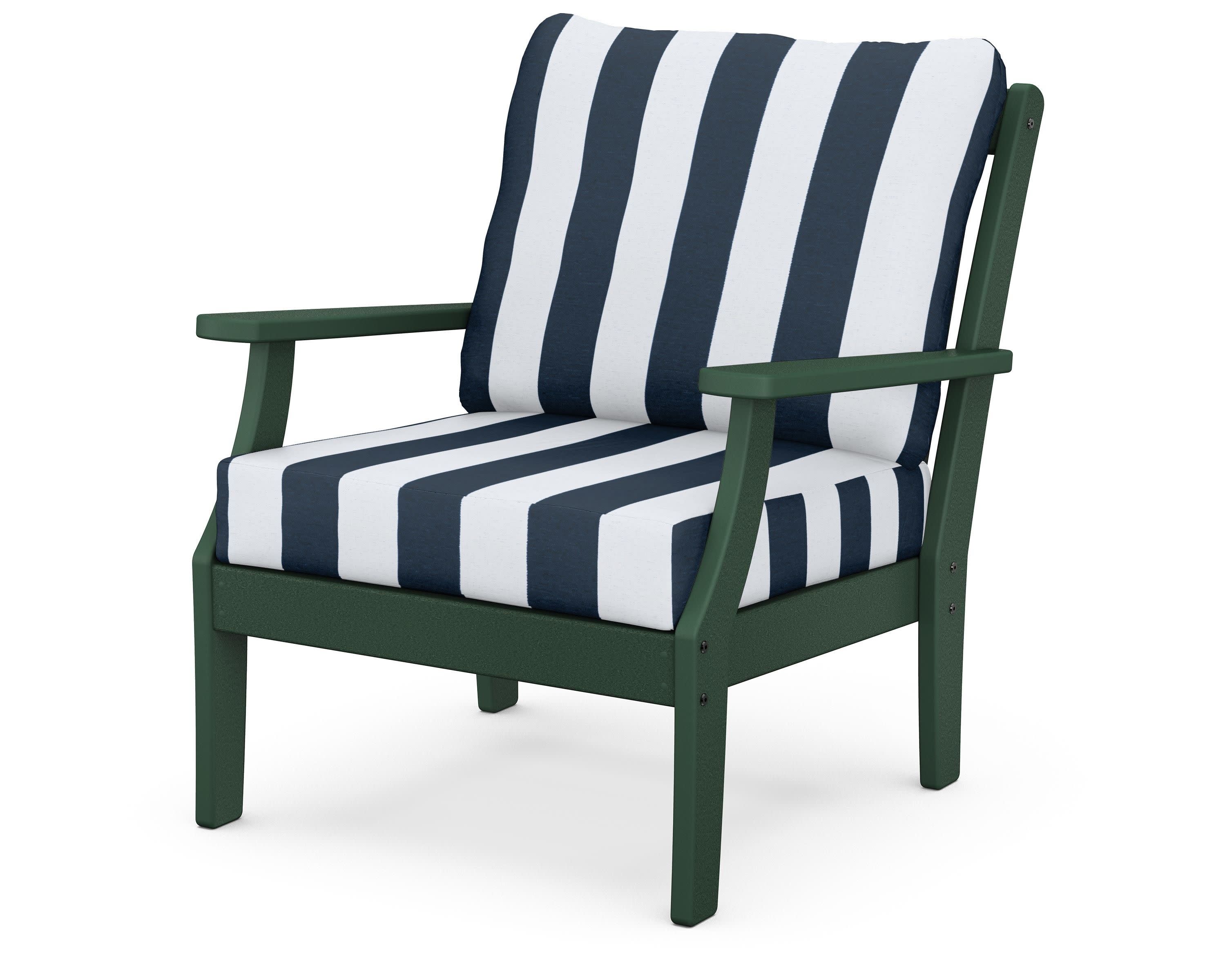 Braxton Deep Seating Chair in Green / Cabana Stripe Marine Indigo