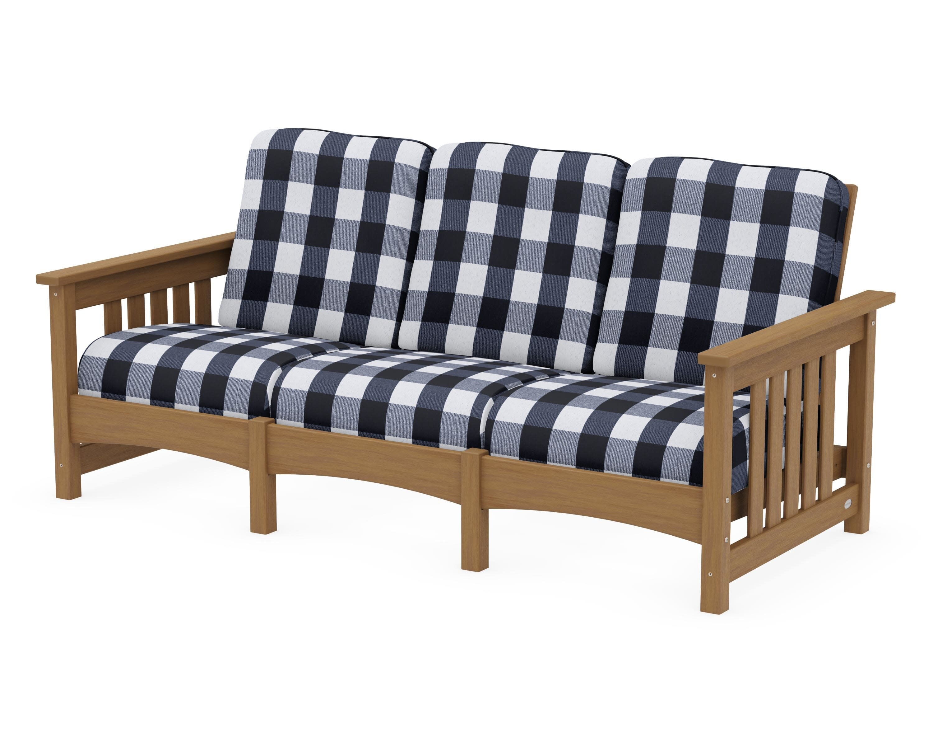 Club Mission Sofa in Natural / Buffalo Plaid Marine Indigo