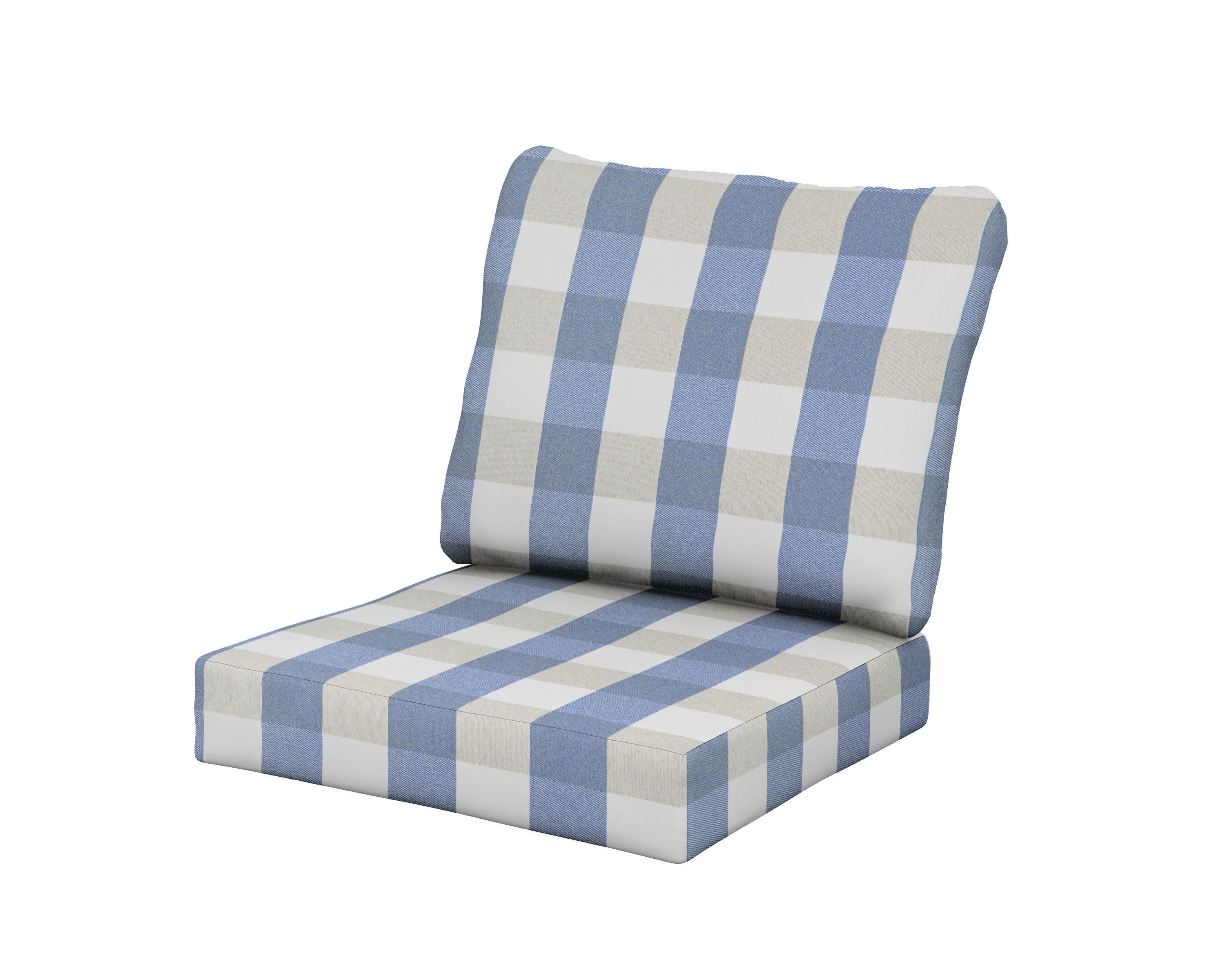 Baffle Seat/Back Cushion in Buffalo Plaid Sky Blue