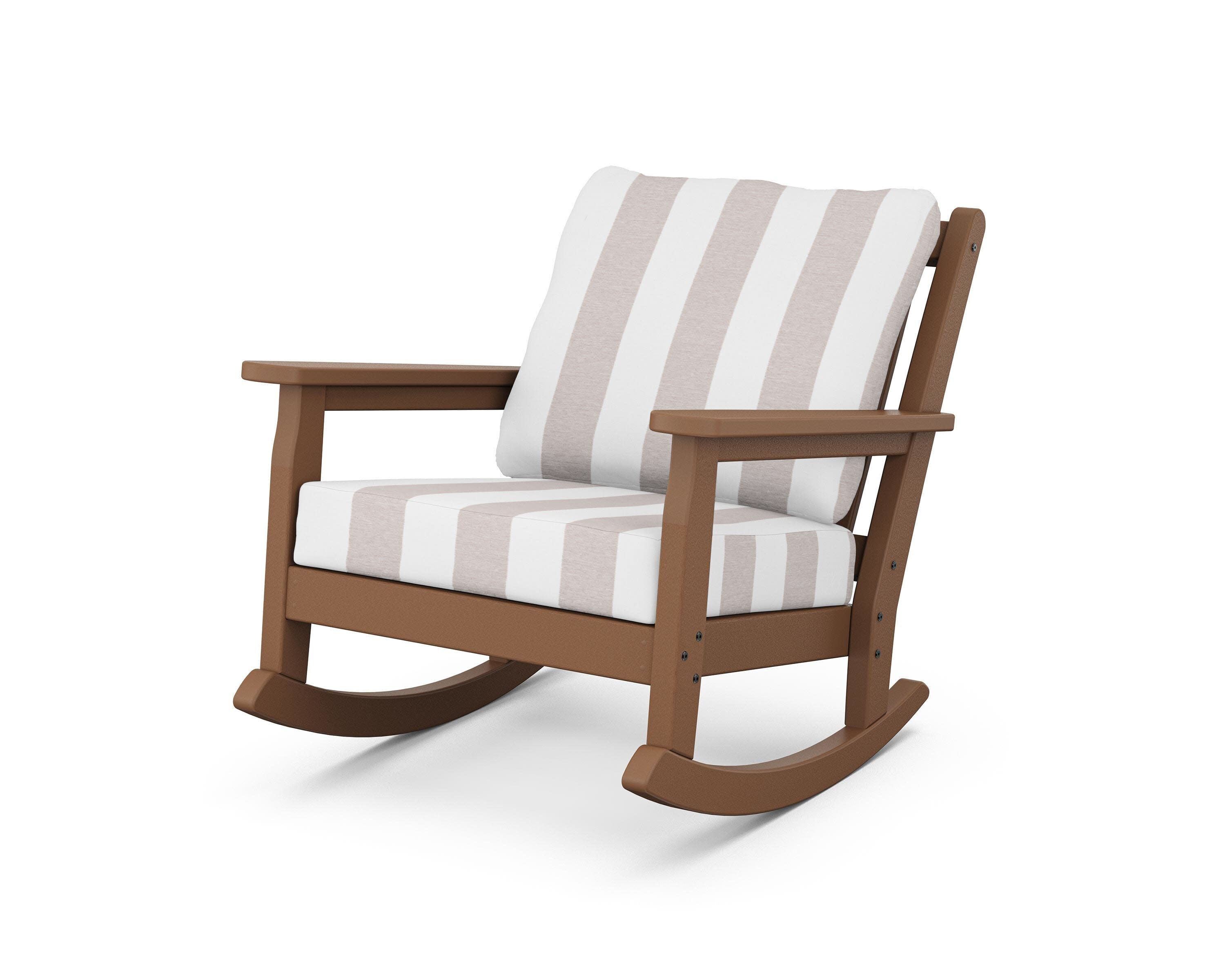 Chippendale Deep Seating Rocking Chair in Teak / Cabana Stripe Dune Burlap