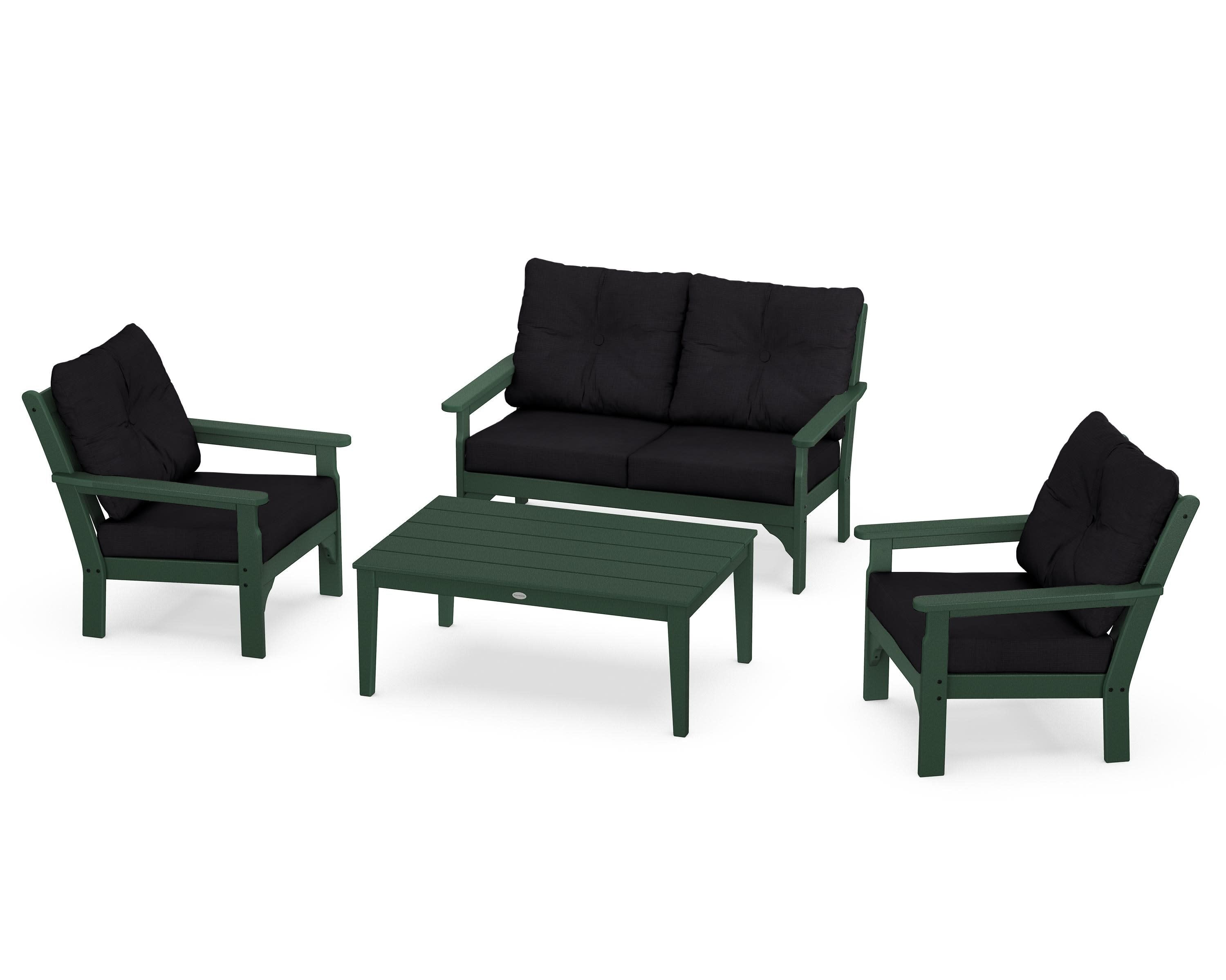 Vineyard 4-Piece Deep Seating Set in Green / Midnight Linen