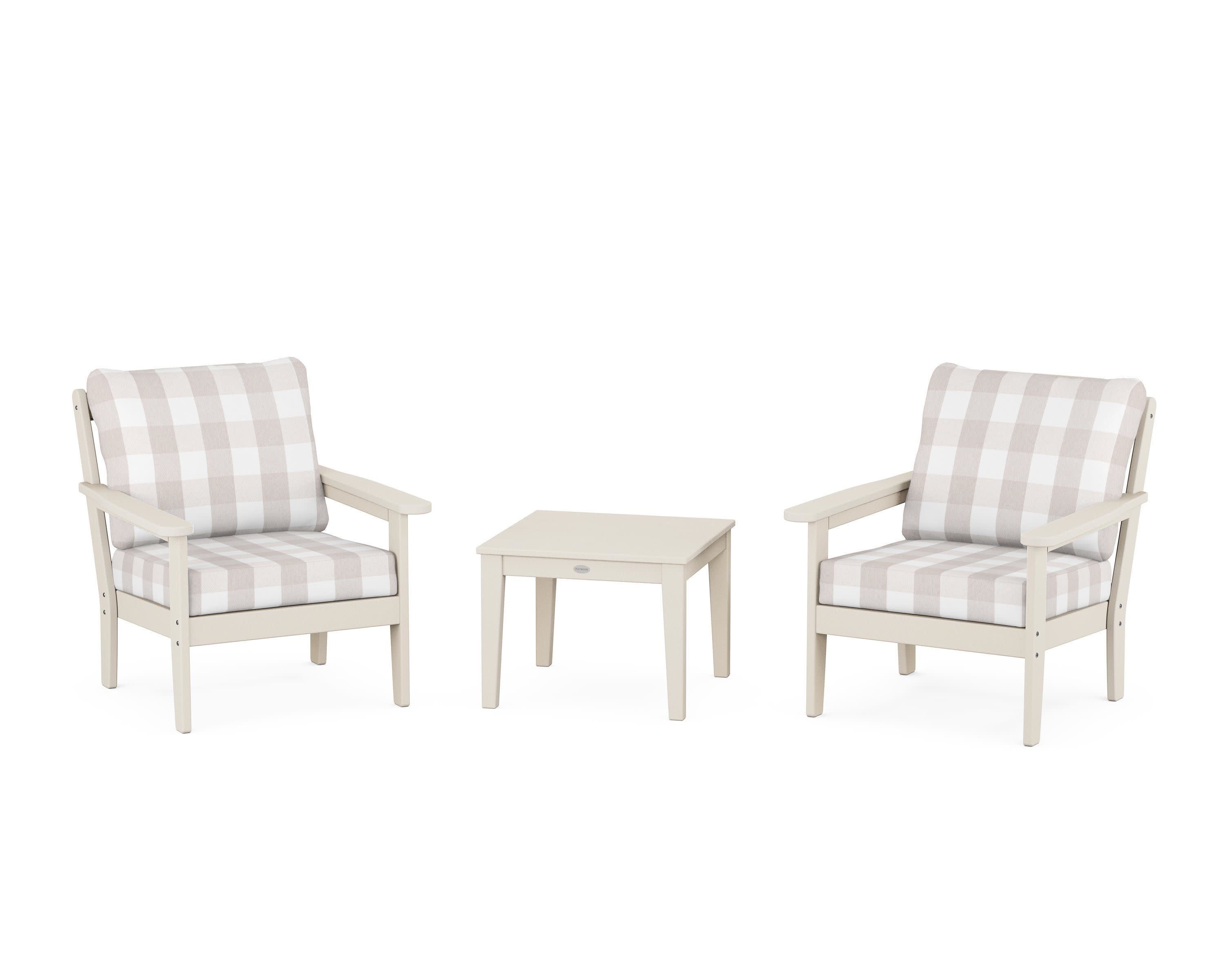 Cottage 3-Piece Deep Seating Set in Sand / Buffalo Plaid Dune Burlap