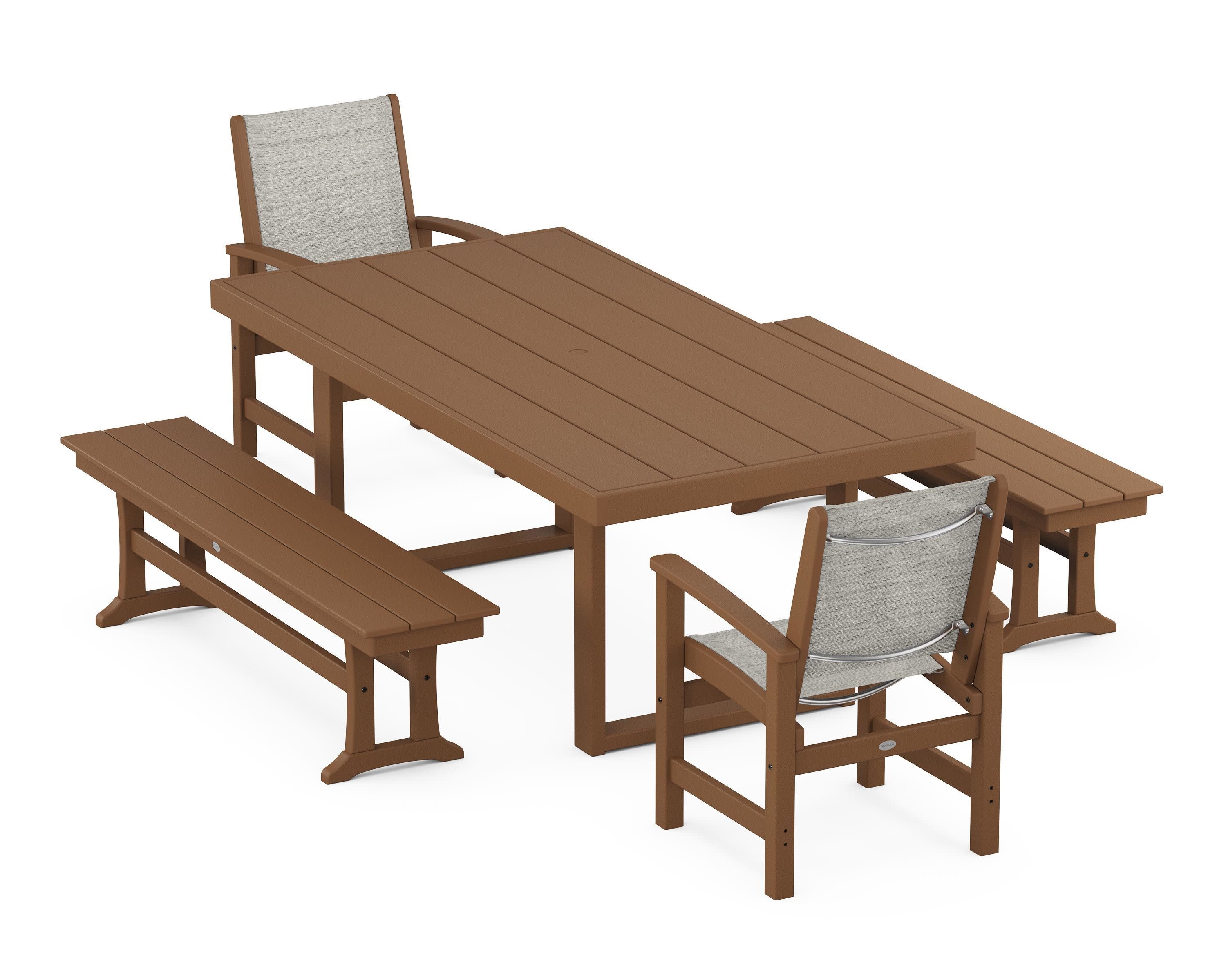 Coastal 5-Piece Dining Set with Trestle Legs in Teak / Birch Sling