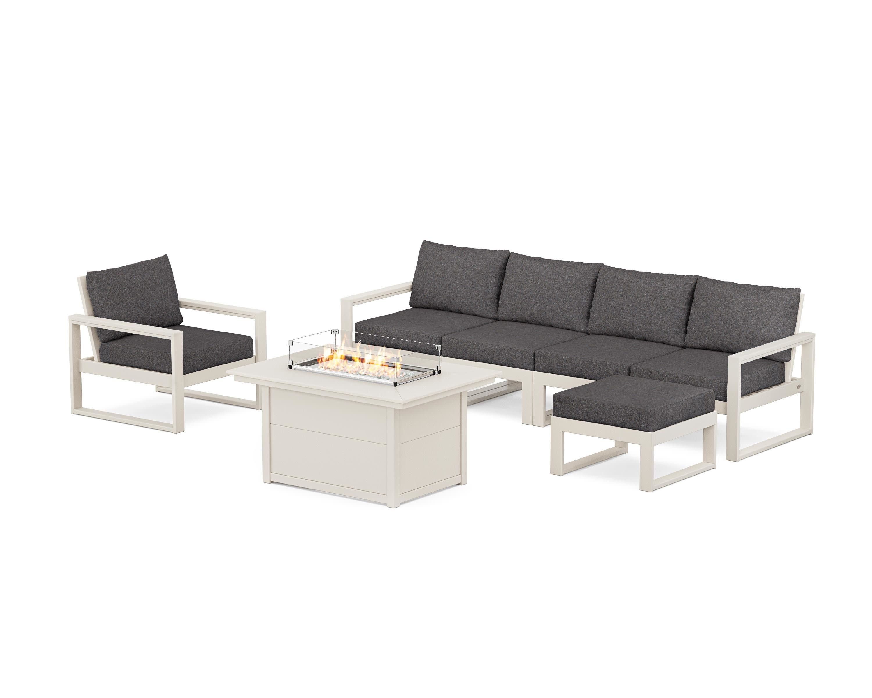 EDGE Sectional Lounge and Fire Pit Set in Sand / Ash Charcoal