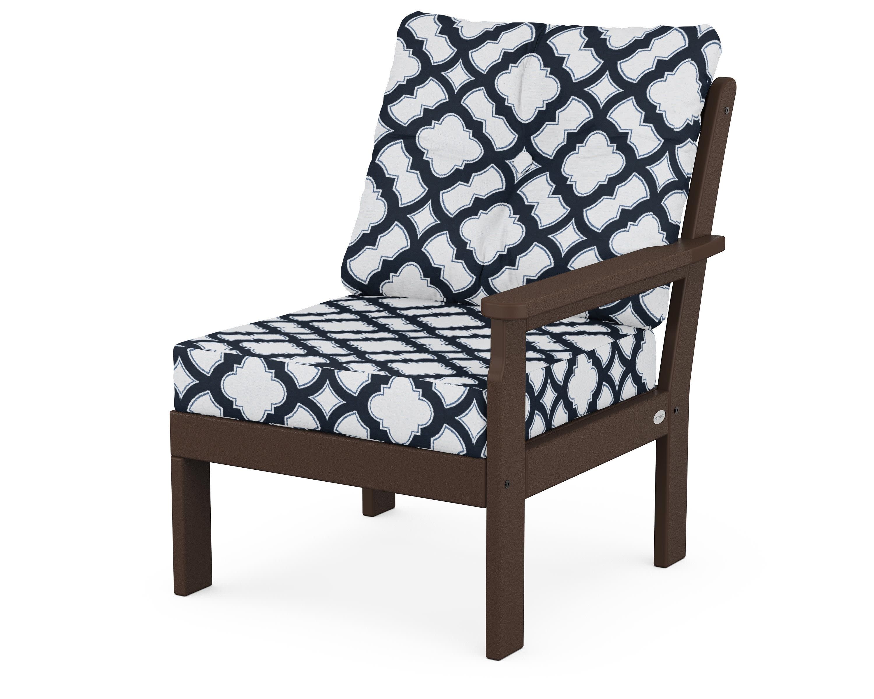 Vineyard Modular Right Arm Chair in Mahogany / Trellis Marine Indigo