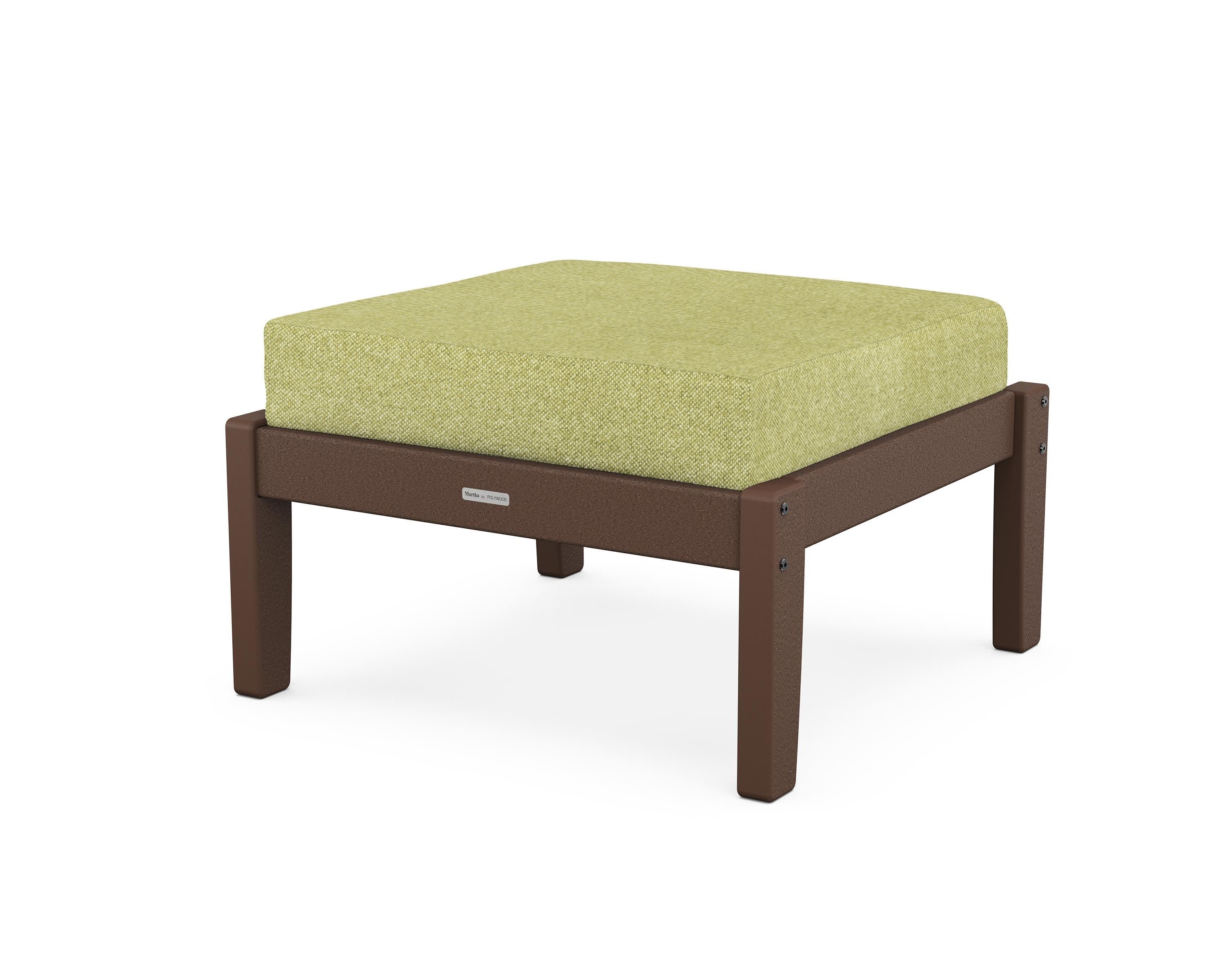 Chinoiserie Deep Seating Ottoman in Mahogany / Chartreuse Boucle