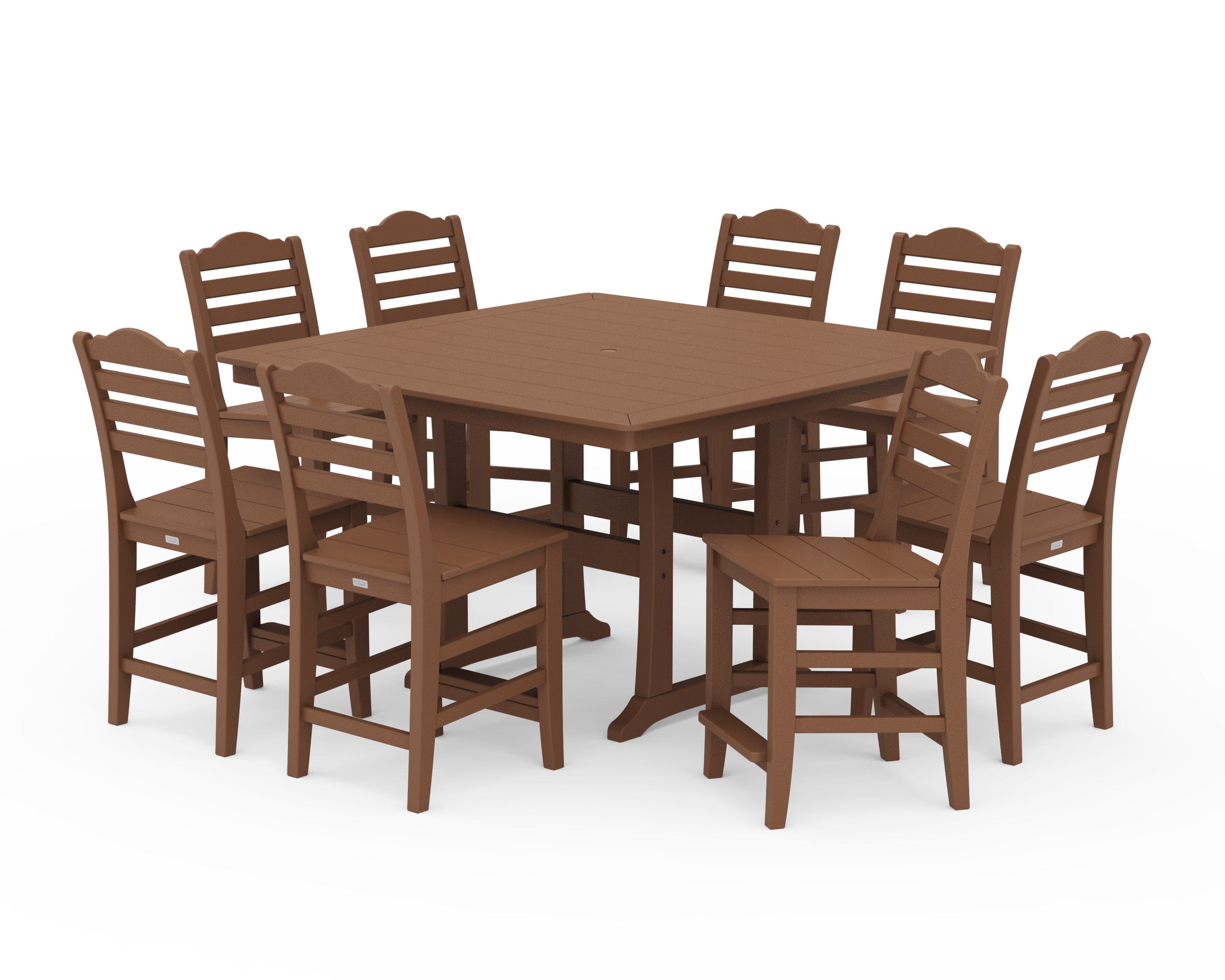 Savannah Side Chair 9-Piece Square Counter Set with Trestle Legs in Teak