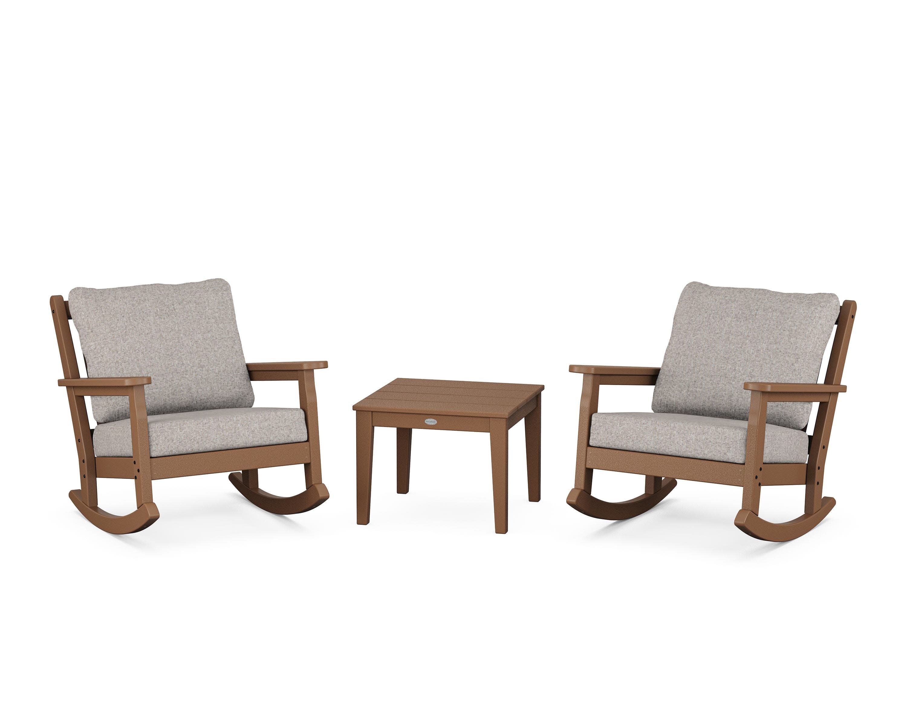 Chippendale 3-Piece Deep Seating Rocker Set in Teak / Weathered Tweed