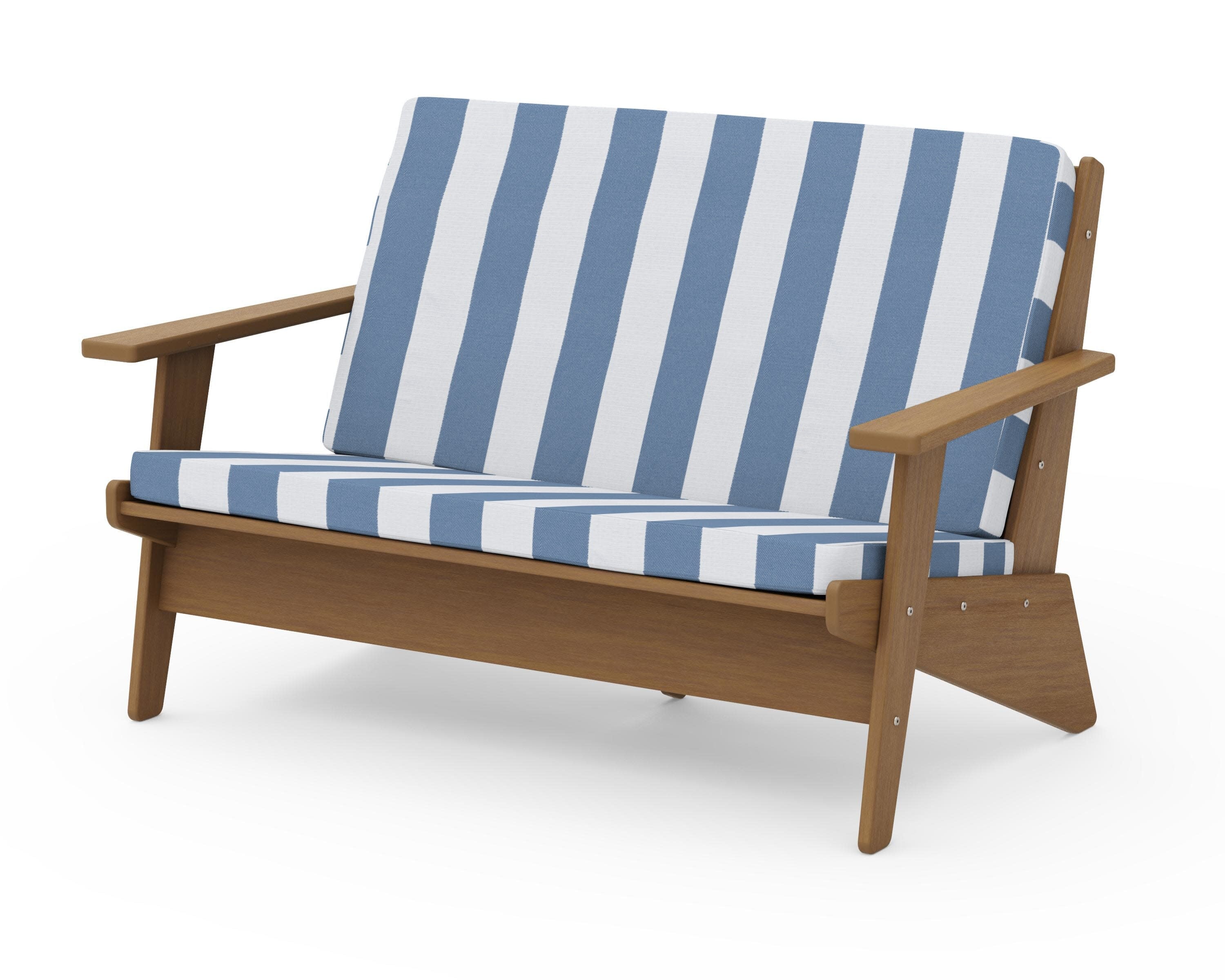 Riviera Modern Lounge Loveseat in Natural / Cabana Stripe Sky Blue