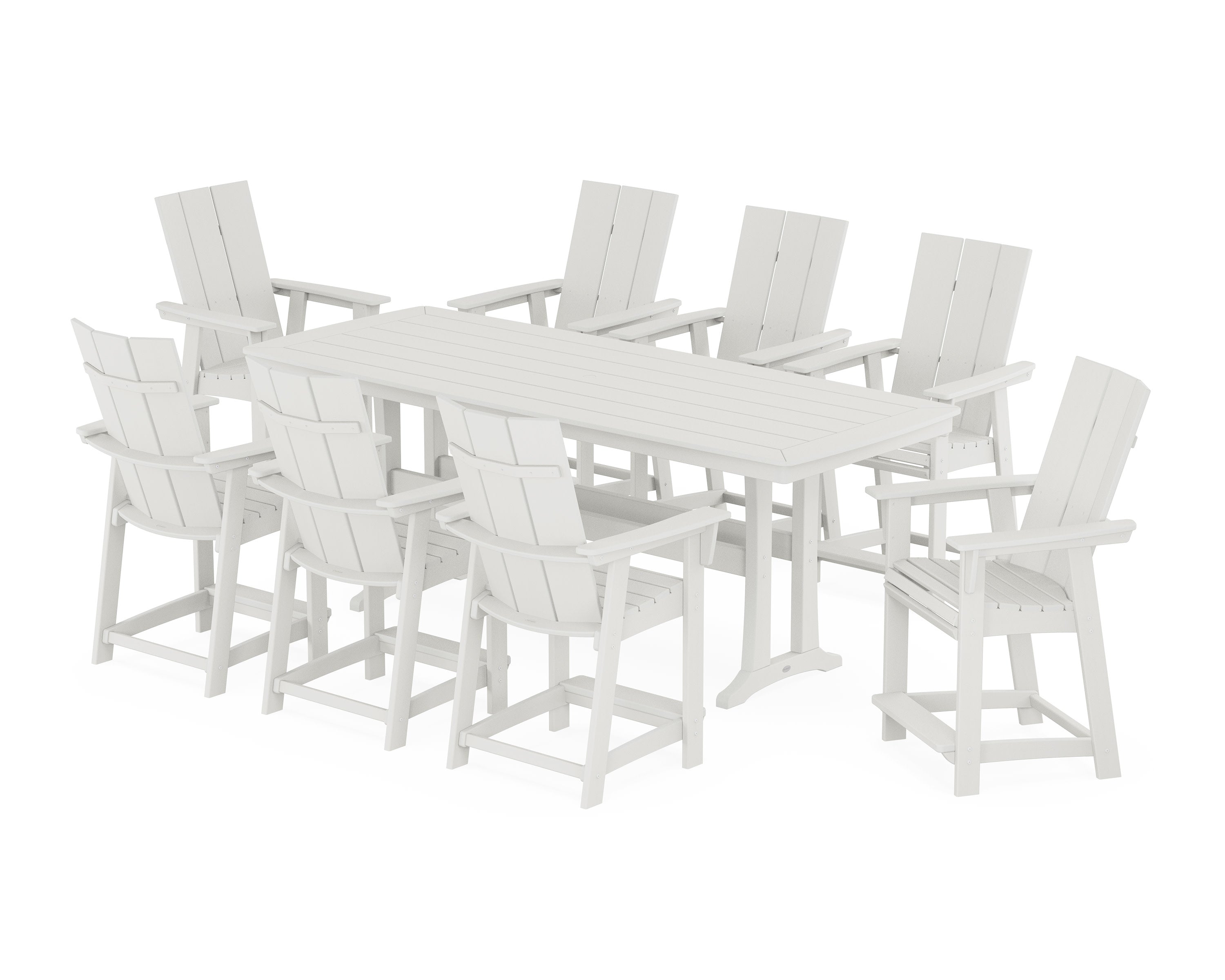 Modern Curveback Adirondack 9-Piece Counter Set with Trestle Legs in Vintage White