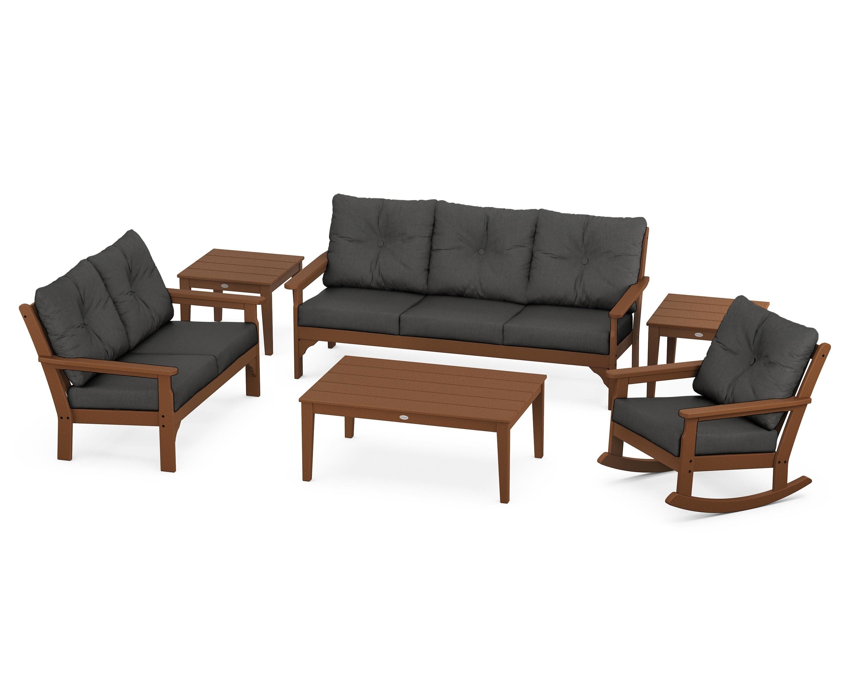 Vineyard 6-Piece Deep Seating Set in Teak / Spectrum Carbon