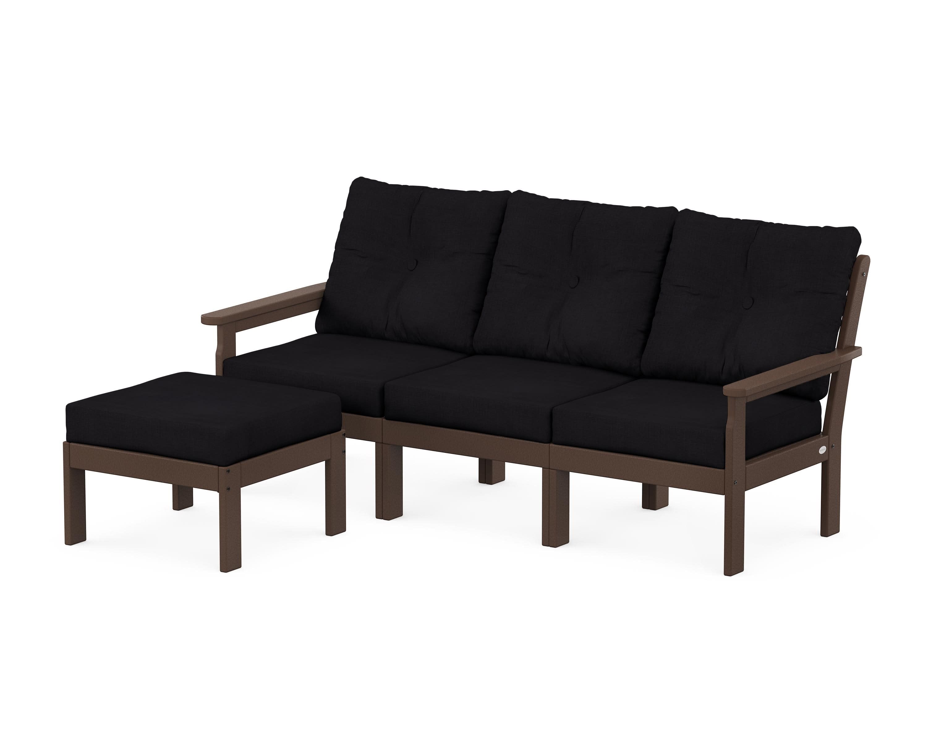 Vineyard 4-Piece Sectional with Ottoman in Mahogany / Midnight Linen