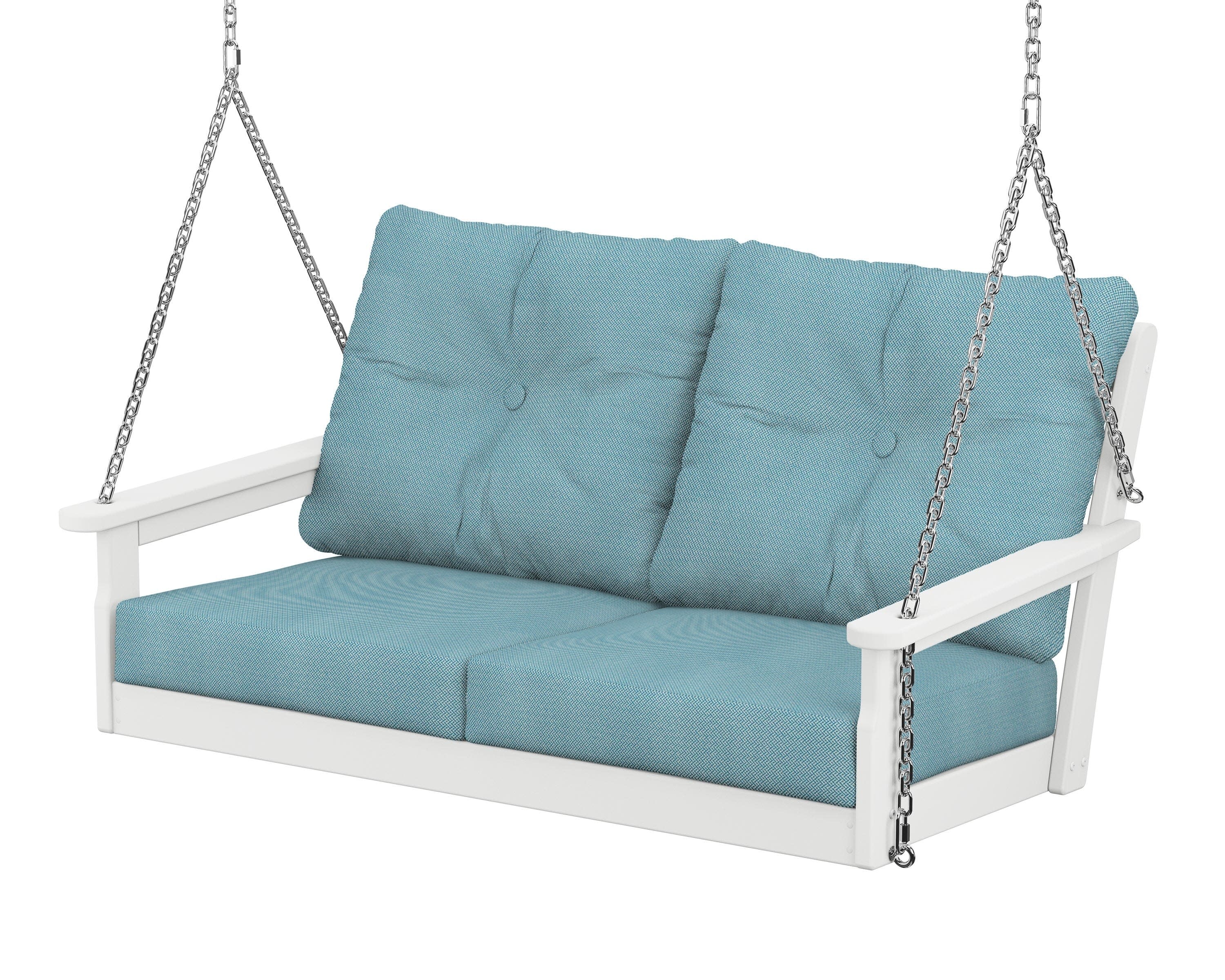 Vineyard Deep Seating Swing in White / Lattice Sky Blue