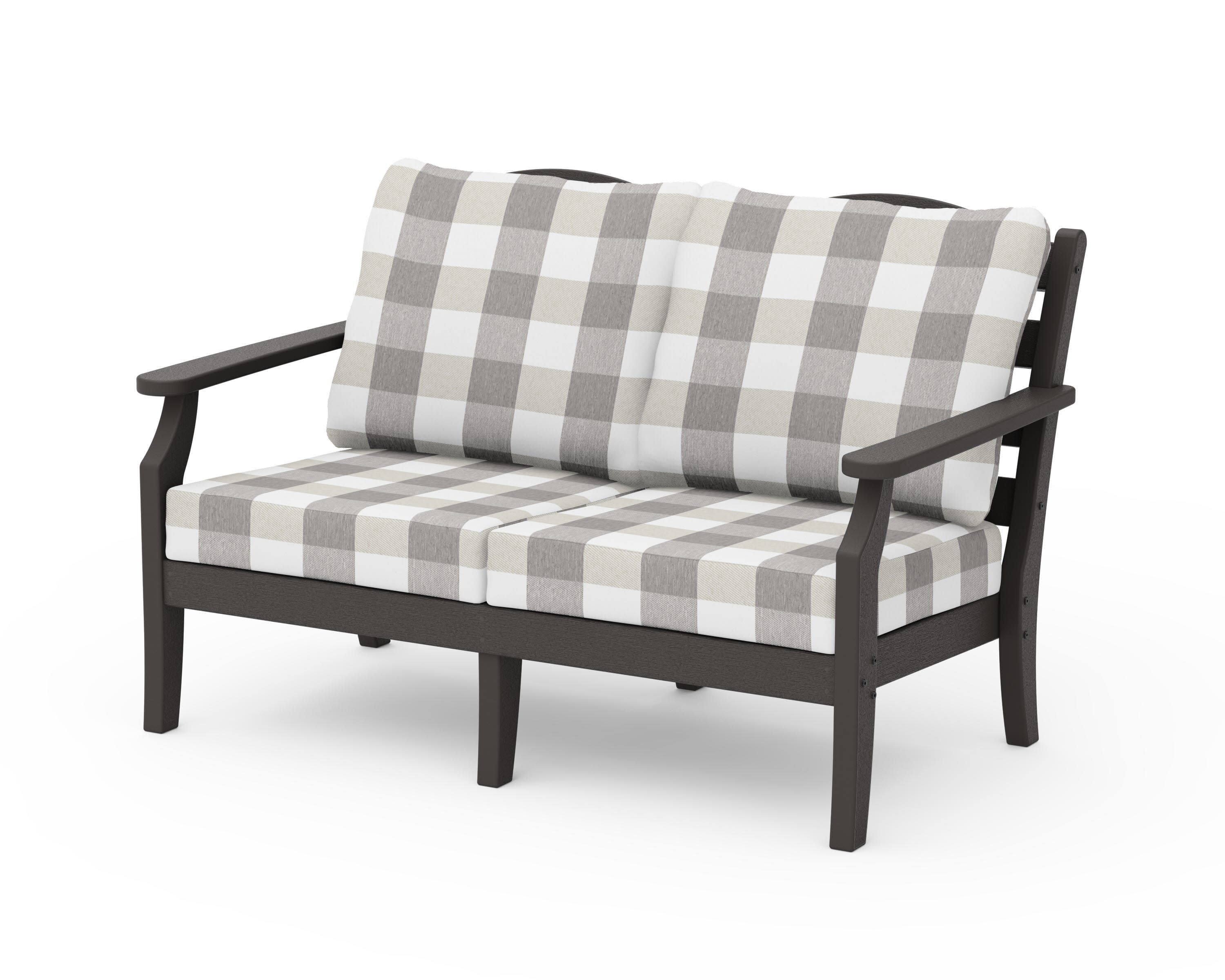 Savannah Deep Seating Loveseat in Vintage Coffee / Buffalo Plaid Grey Mist