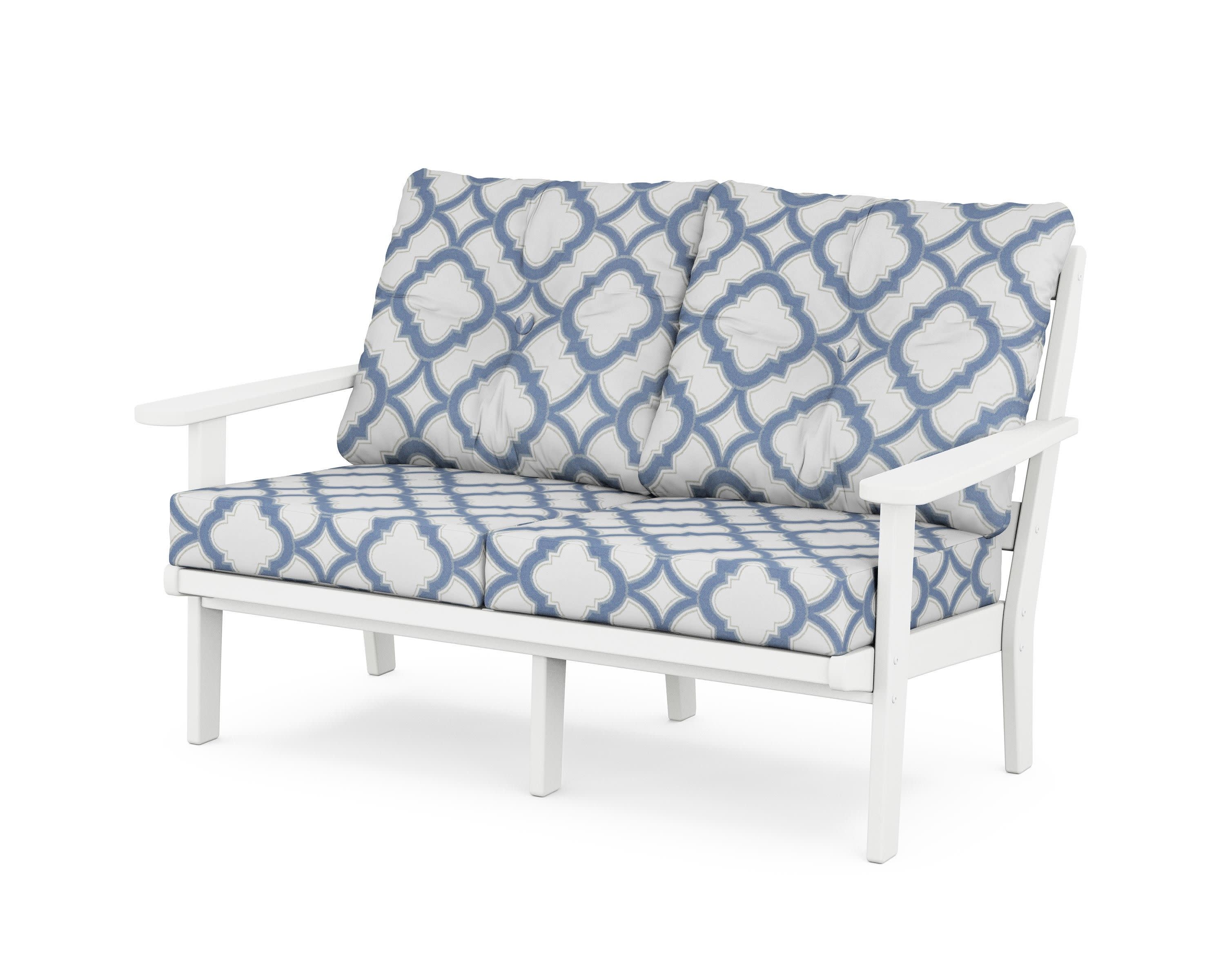 Mission Deep SeatingLoveseat in White / Trellis Sky Blue