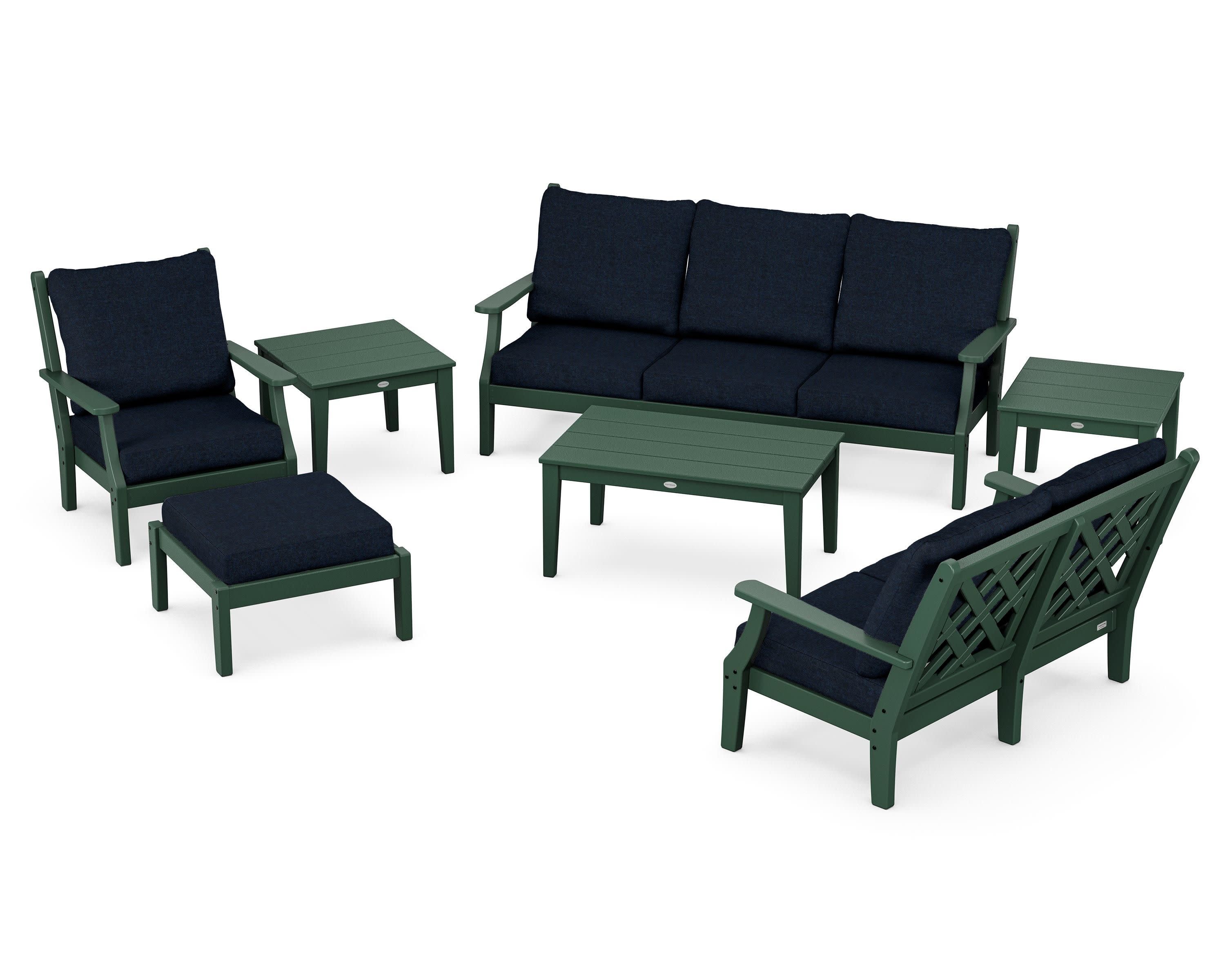 Wovendale 7-Piece Deep Seating Set in Green / Marine Indigo