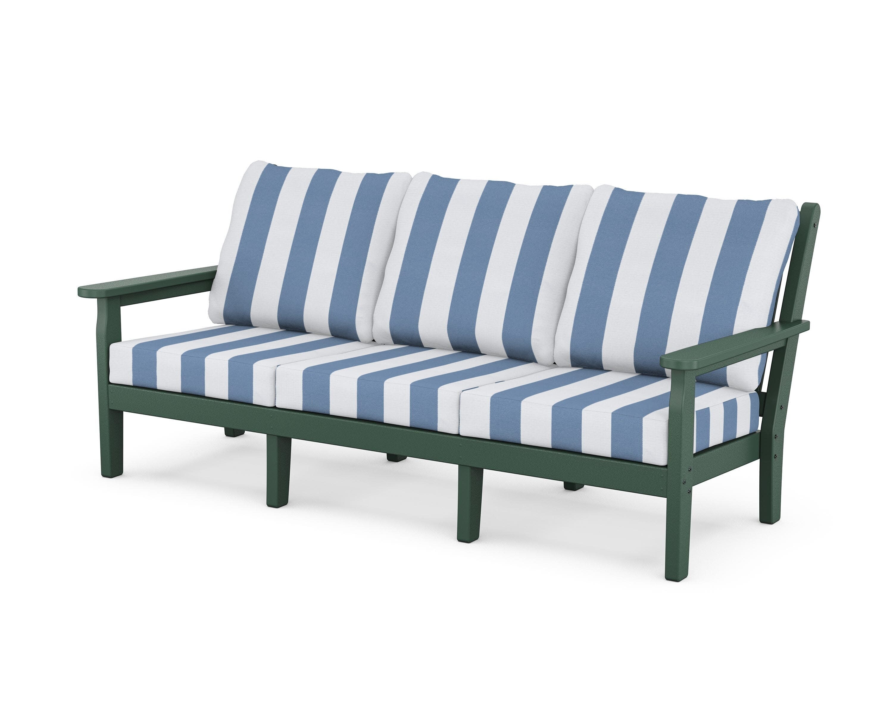Chippendale Deep Seating Sofa in Green / Cabana Stripe Sky Blue