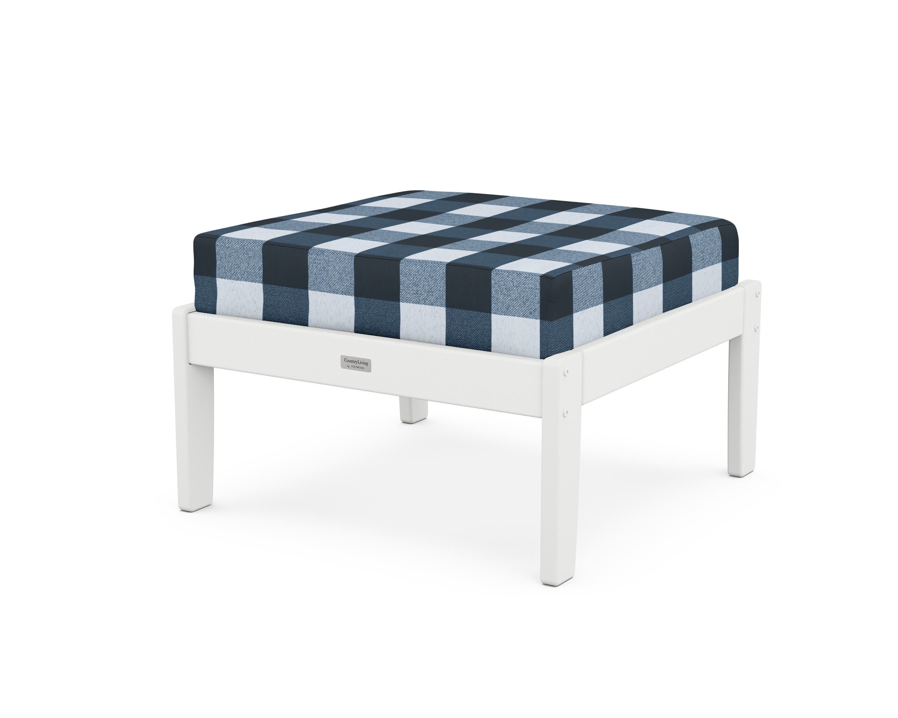 Cottage Deep Seating Ottoman in White / Buffalo Plaid Marine Indigo