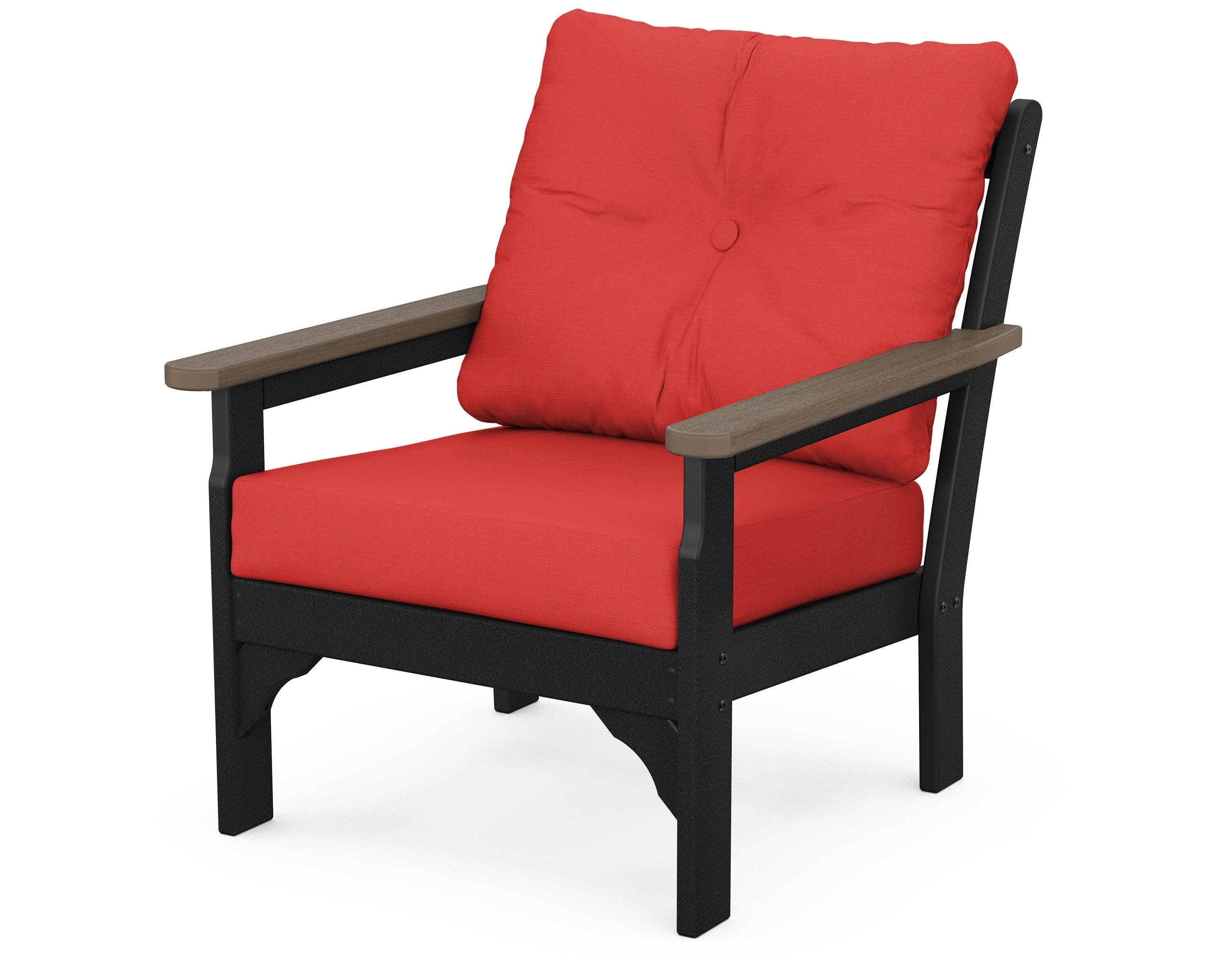 Vineyard Deep Seating Chair in White / Kona / Crimson Linen