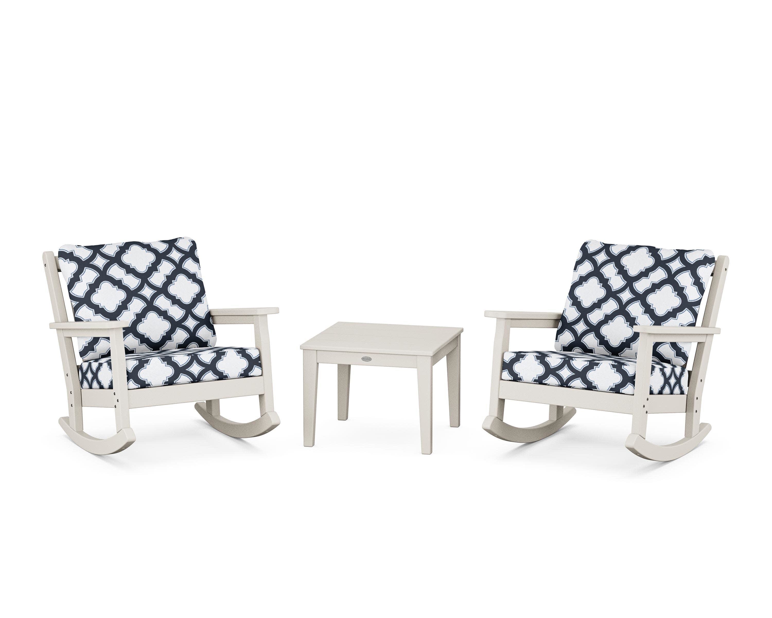 Chippendale 3-Piece Deep Seating Rocker Set in Sand / Trellis Marine Indigo